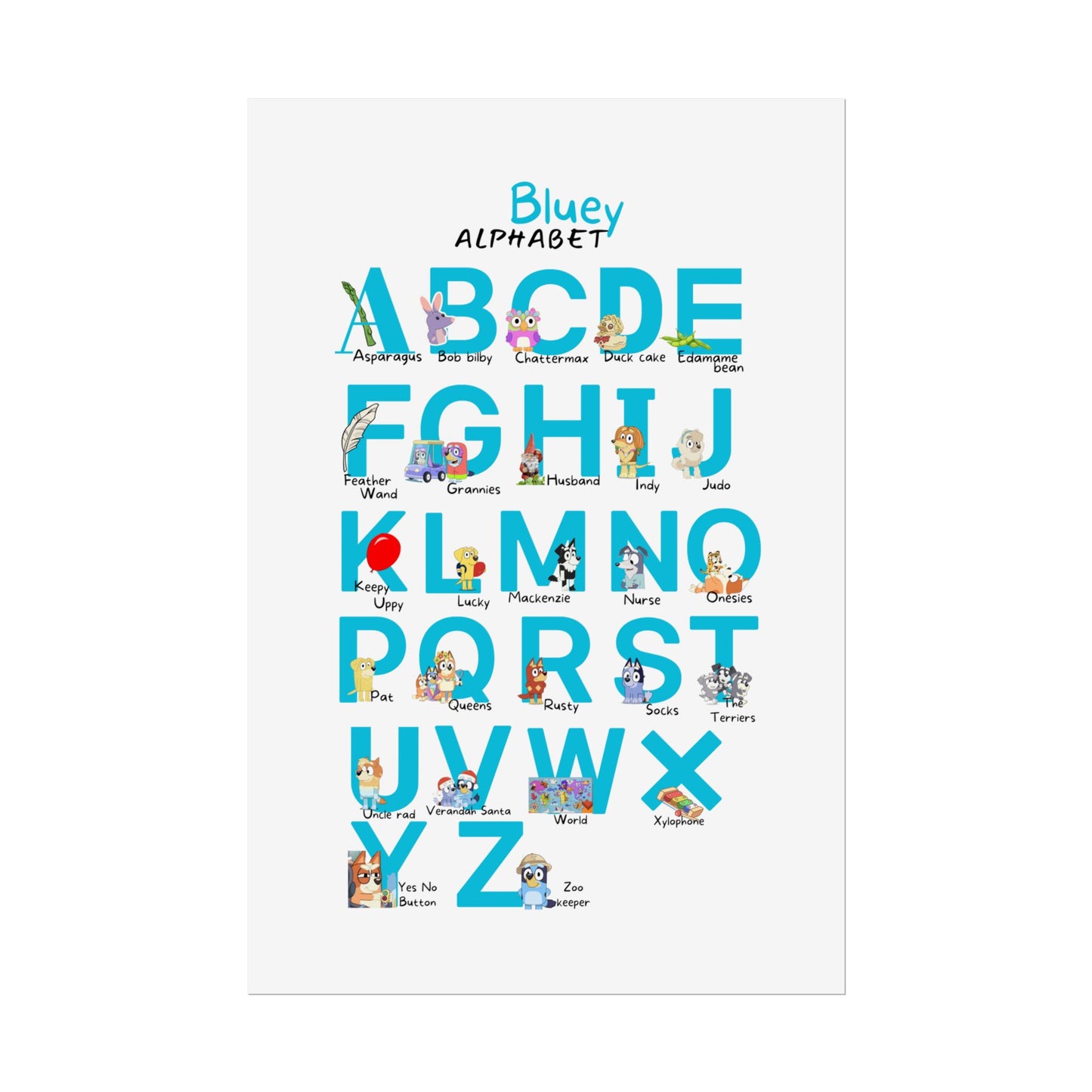 Bluey Alphabet Rolled Poster - Educational Decor for Kids' Rooms