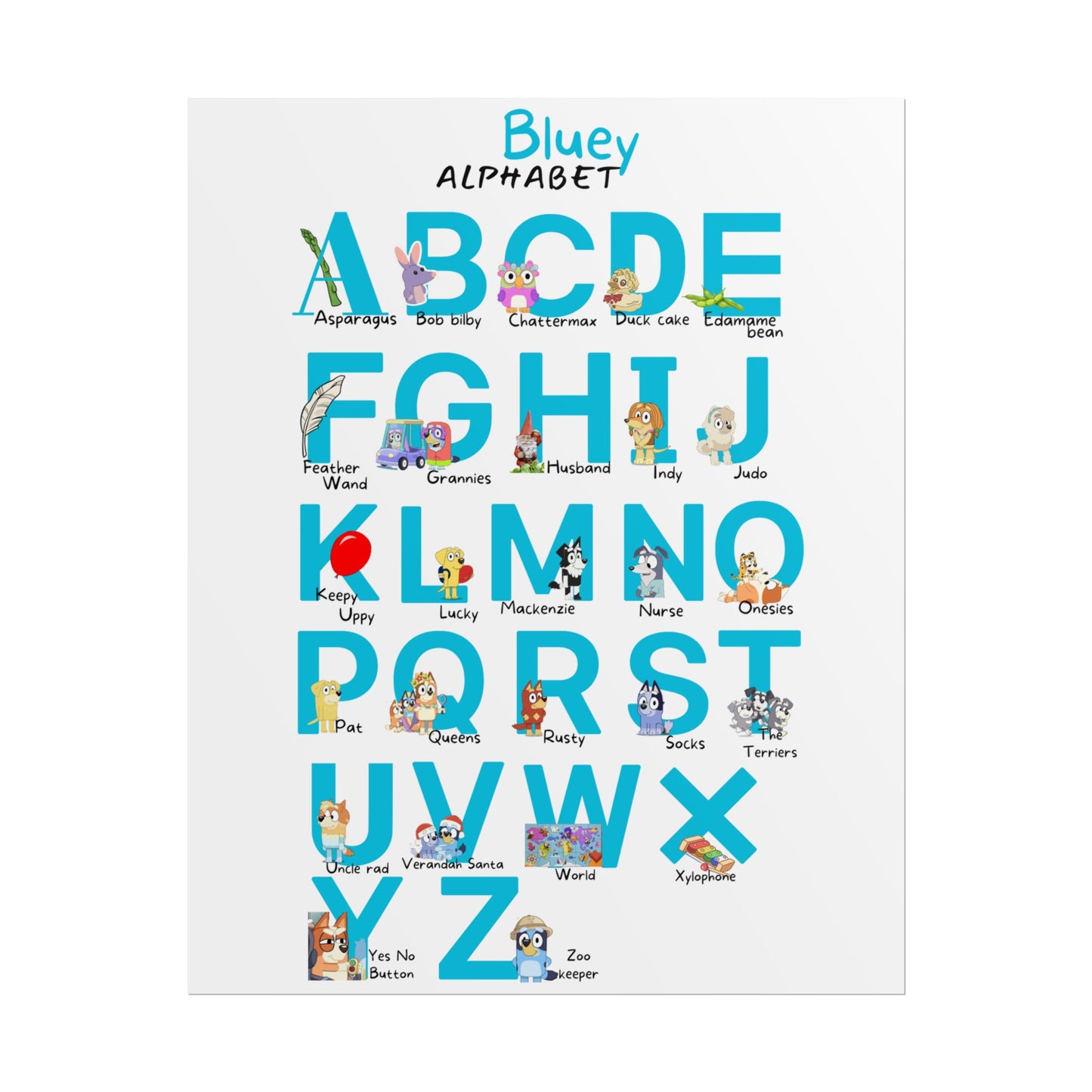 Bluey Alphabet Rolled Poster - Educational Decor for Kids' Rooms