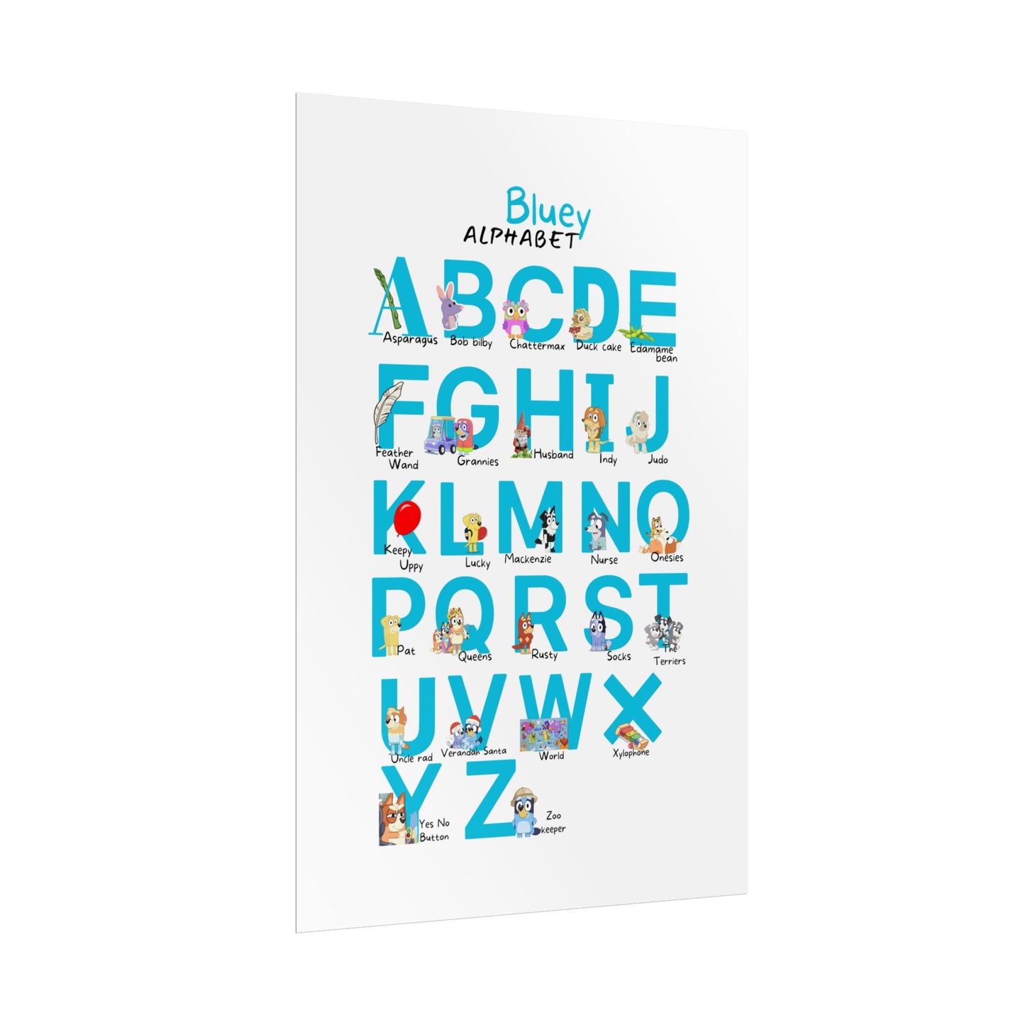 Bluey Alphabet Rolled Poster - Educational Decor for Kids' Rooms