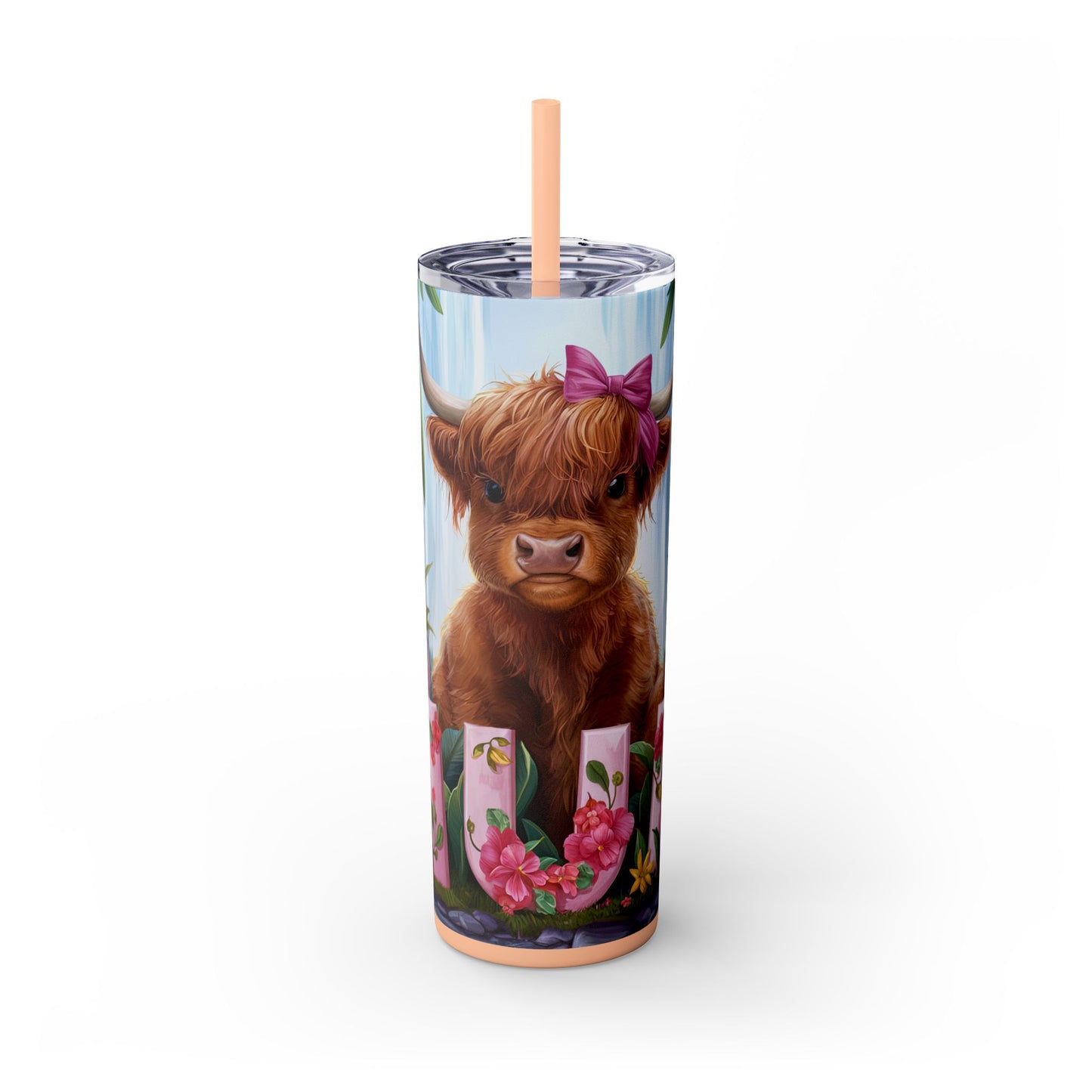 Cute Highland Cow Skinny Tumbler with Straw - 20oz