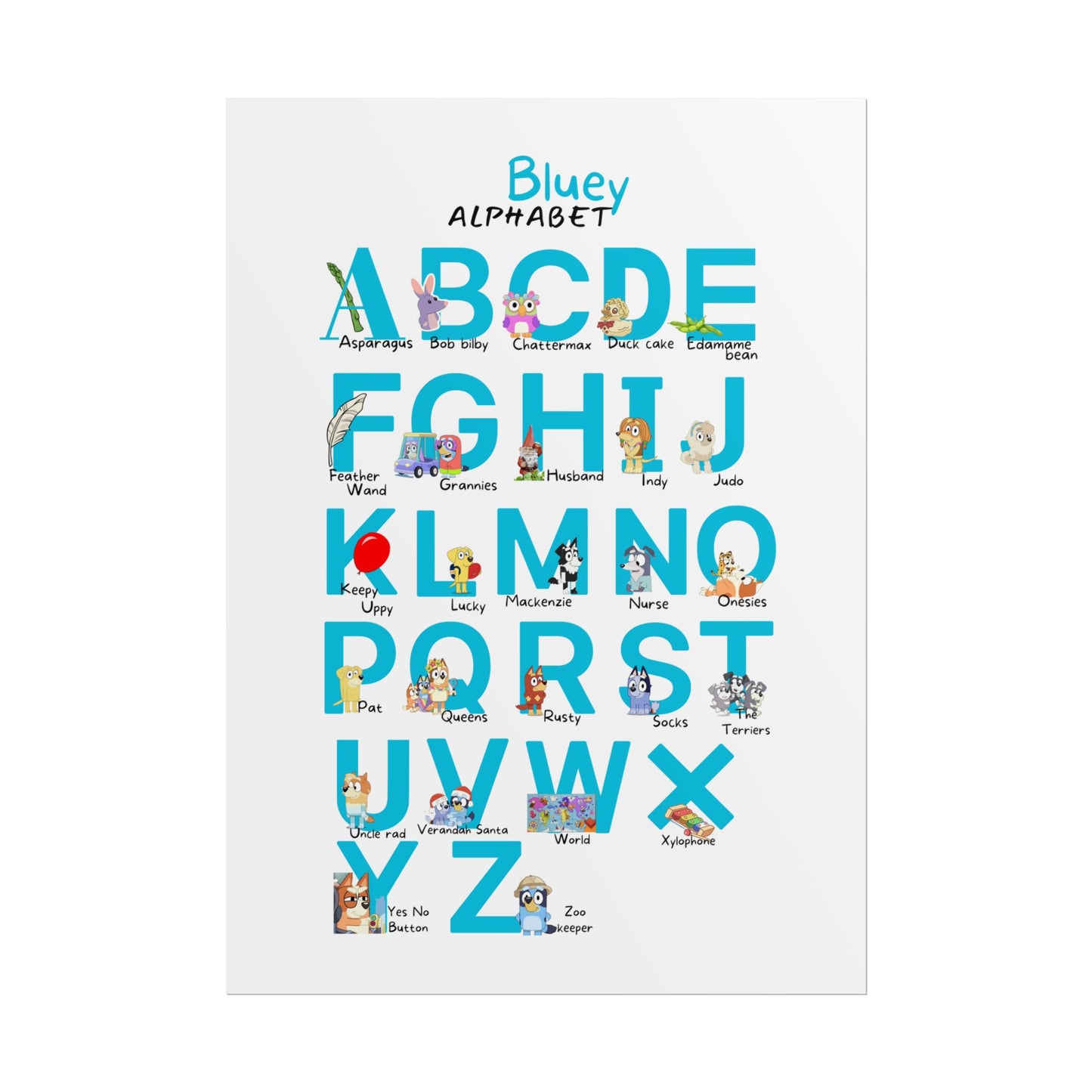Bluey Alphabet Rolled Poster - Educational Decor for Kids' Rooms