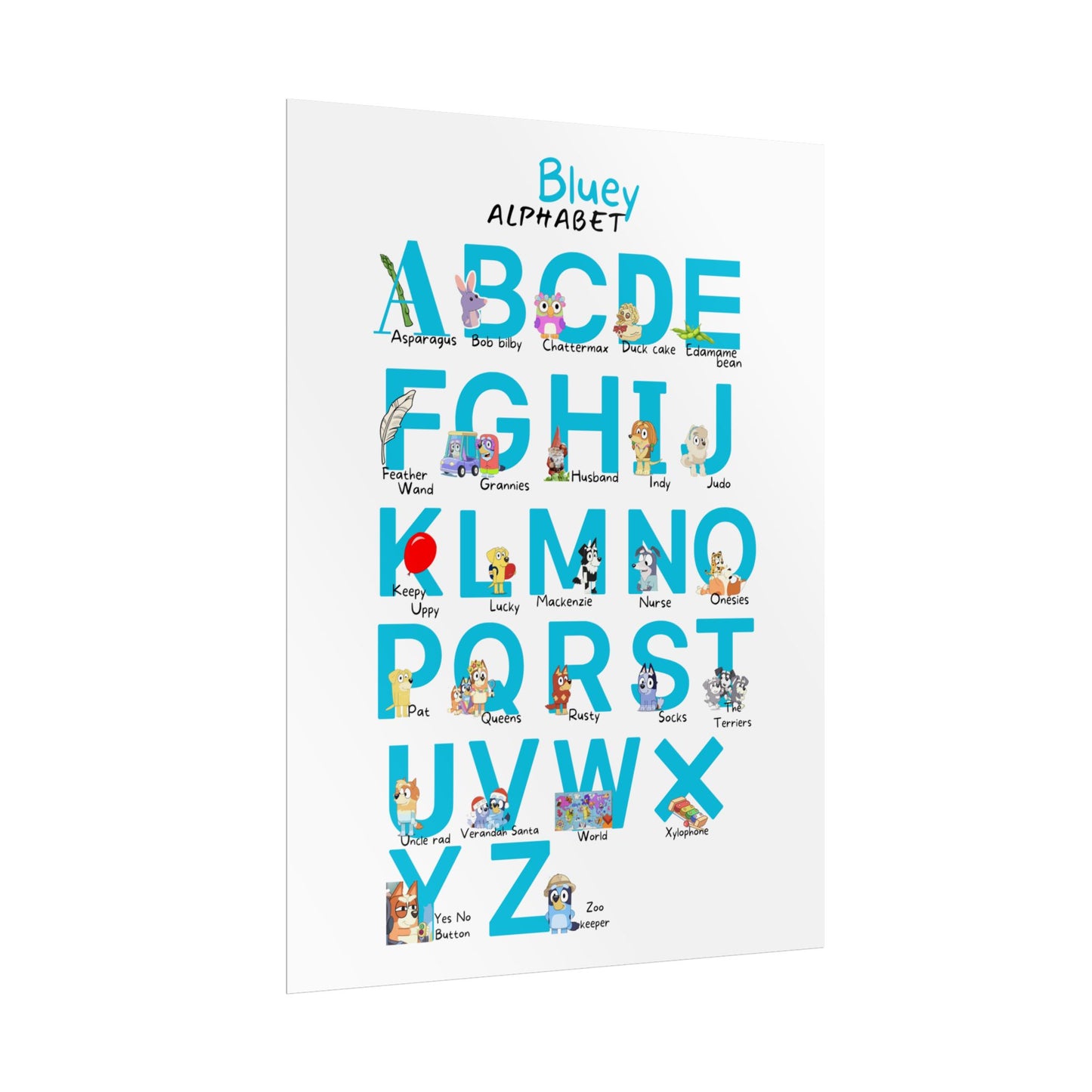 Bluey Alphabet Rolled Poster - Educational Decor for Kids' Rooms