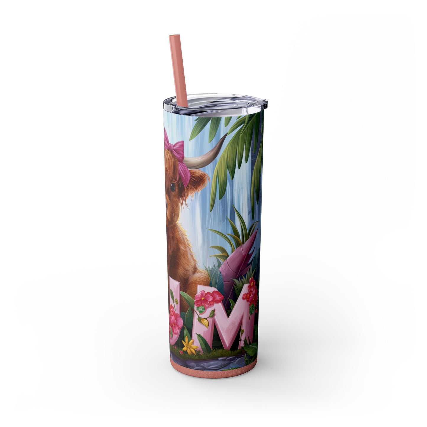 Cute Highland Cow Skinny Tumbler with Straw - 20oz