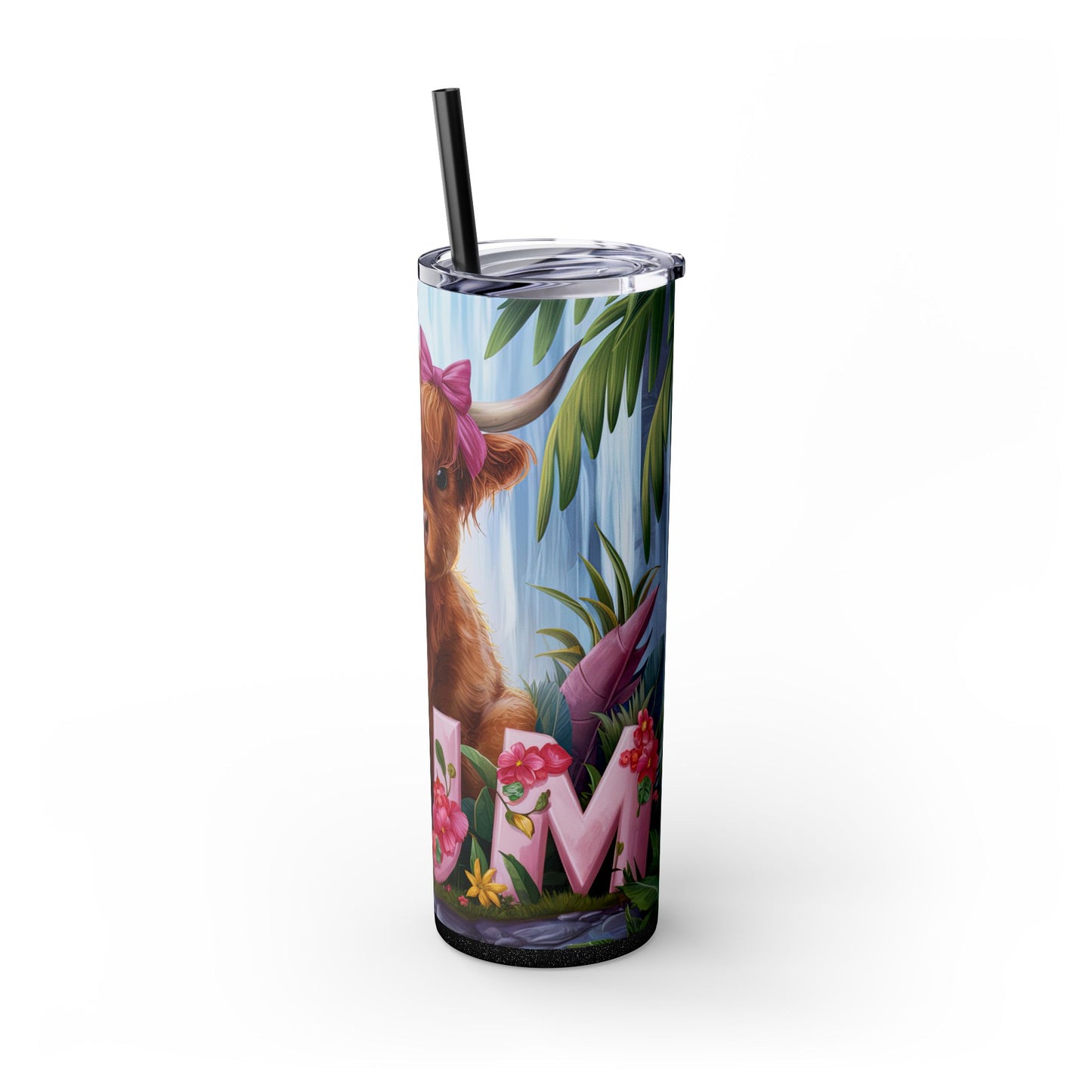 Cute Highland Cow Skinny Tumbler with Straw - 20oz