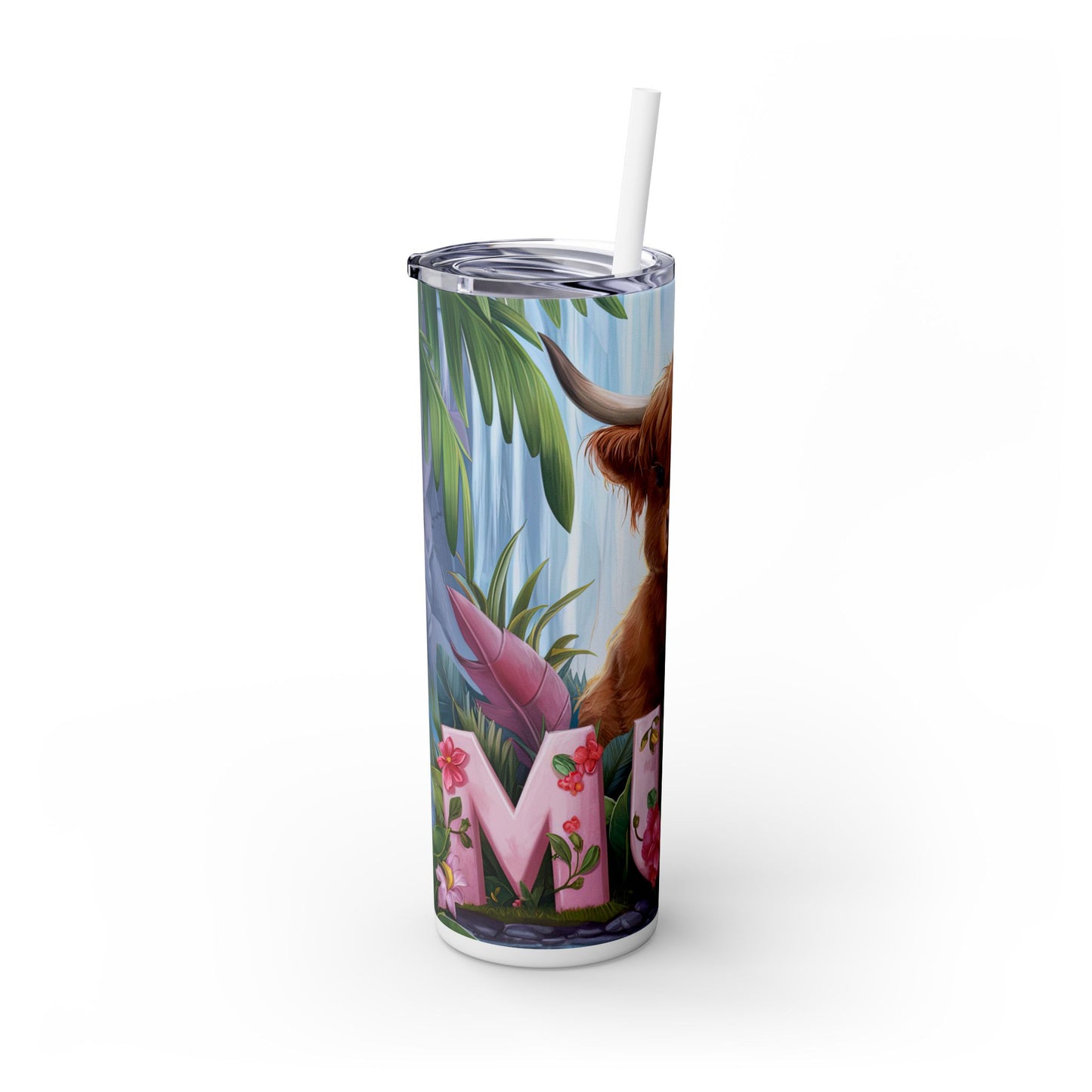 Cute Highland Cow Skinny Tumbler with Straw - 20oz