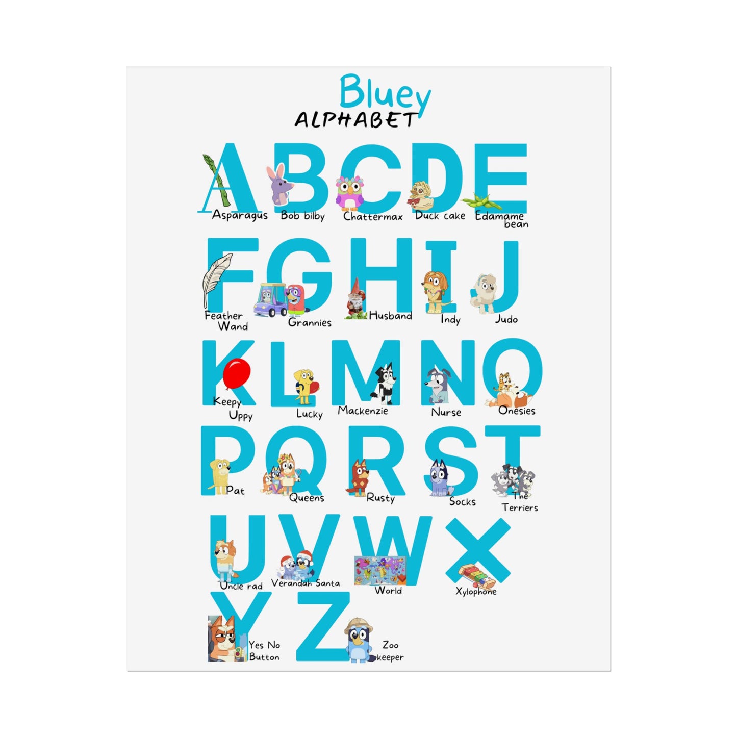 Bluey Alphabet Rolled Poster - Educational Decor for Kids' Rooms
