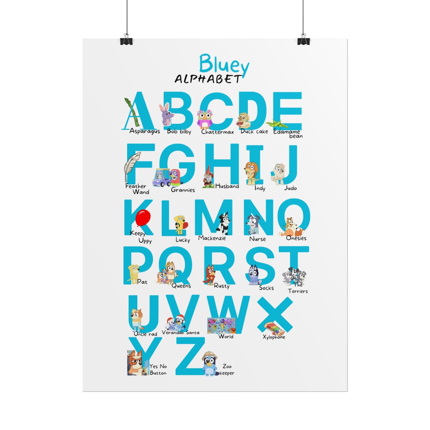 Bluey Alphabet Rolled Poster - Educational Decor for Kids' Rooms