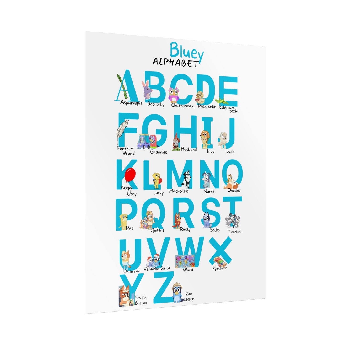 Bluey Alphabet Rolled Poster - Educational Decor for Kids' Rooms