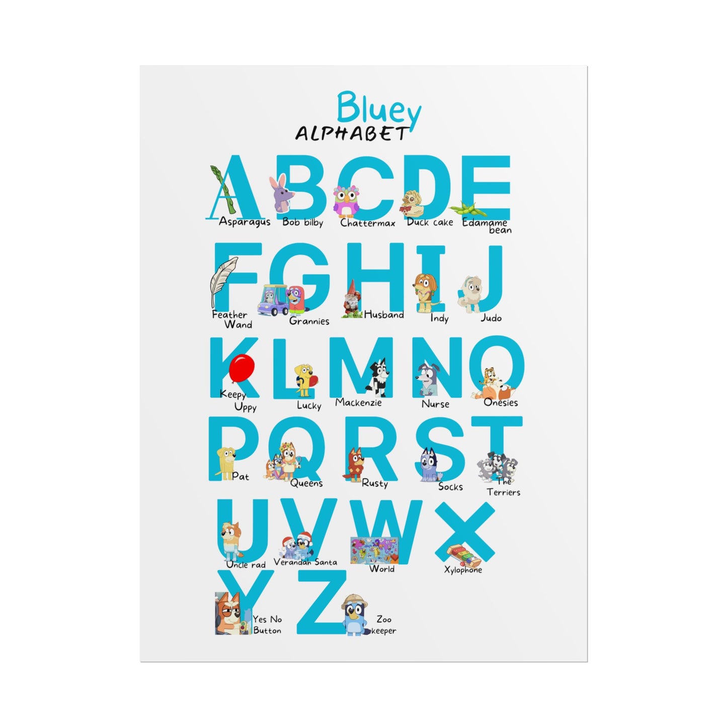 Bluey Alphabet Rolled Poster - Educational Decor for Kids' Rooms