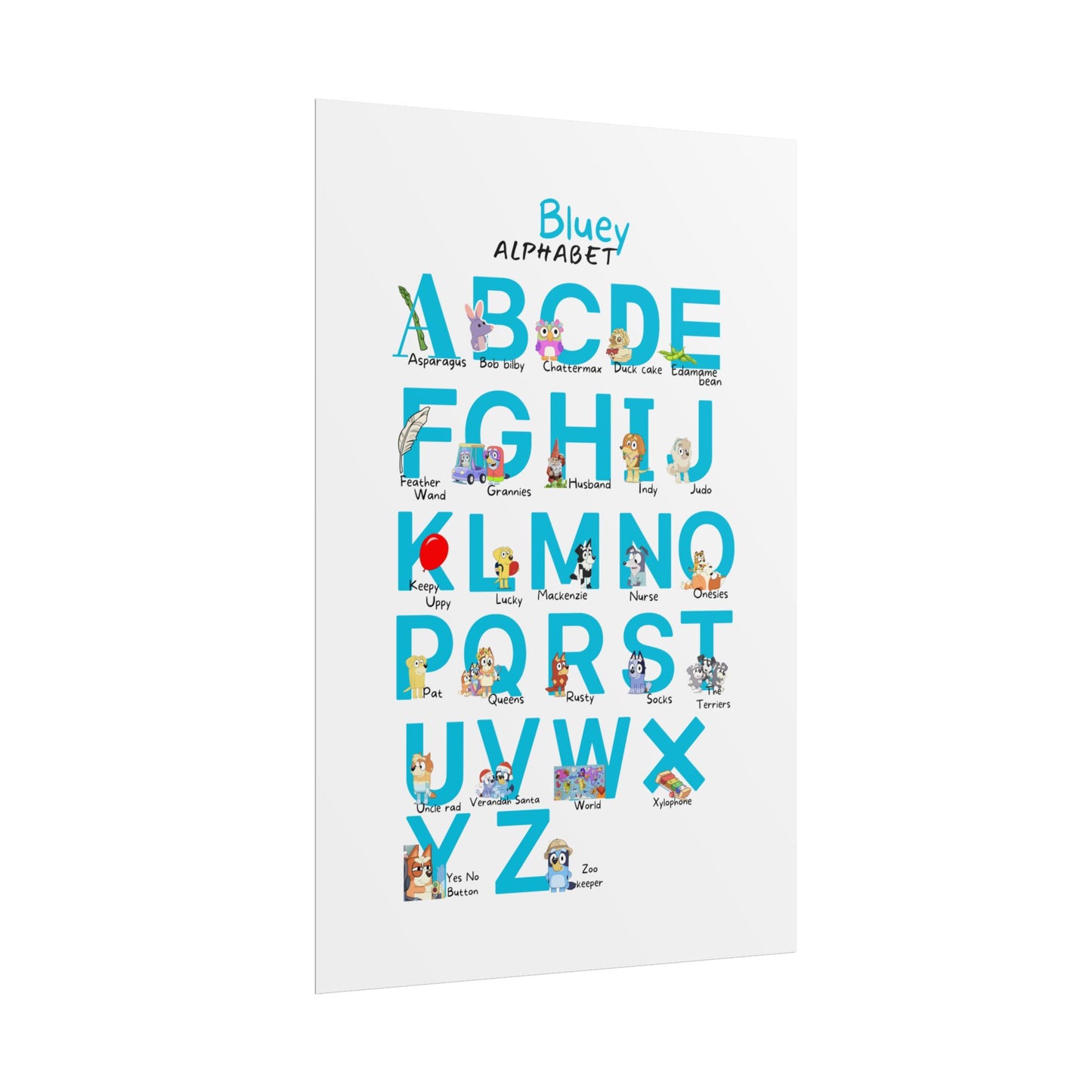 Bluey Alphabet Rolled Poster - Educational Decor for Kids' Rooms