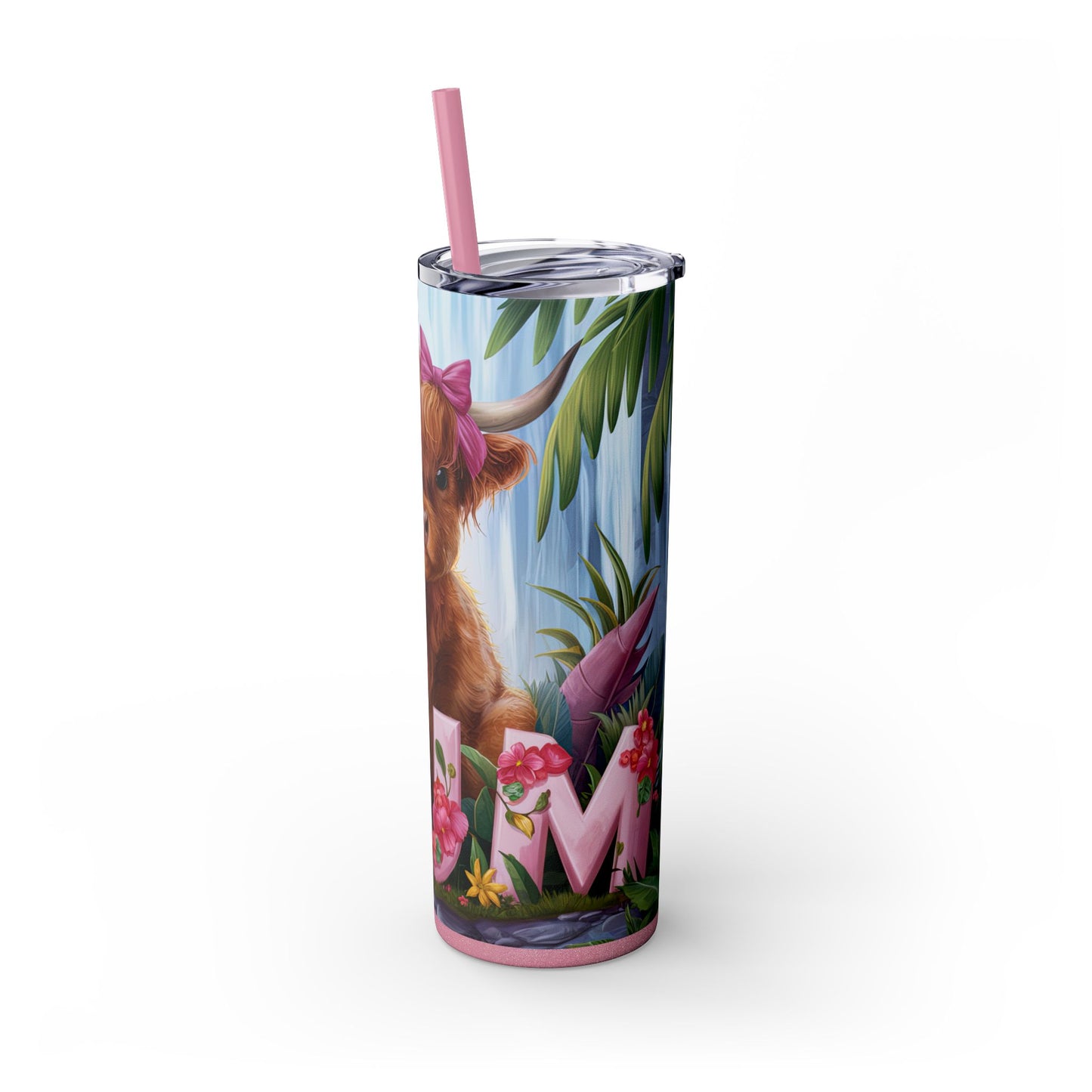 Cute Highland Cow Skinny Tumbler with Straw - 20oz