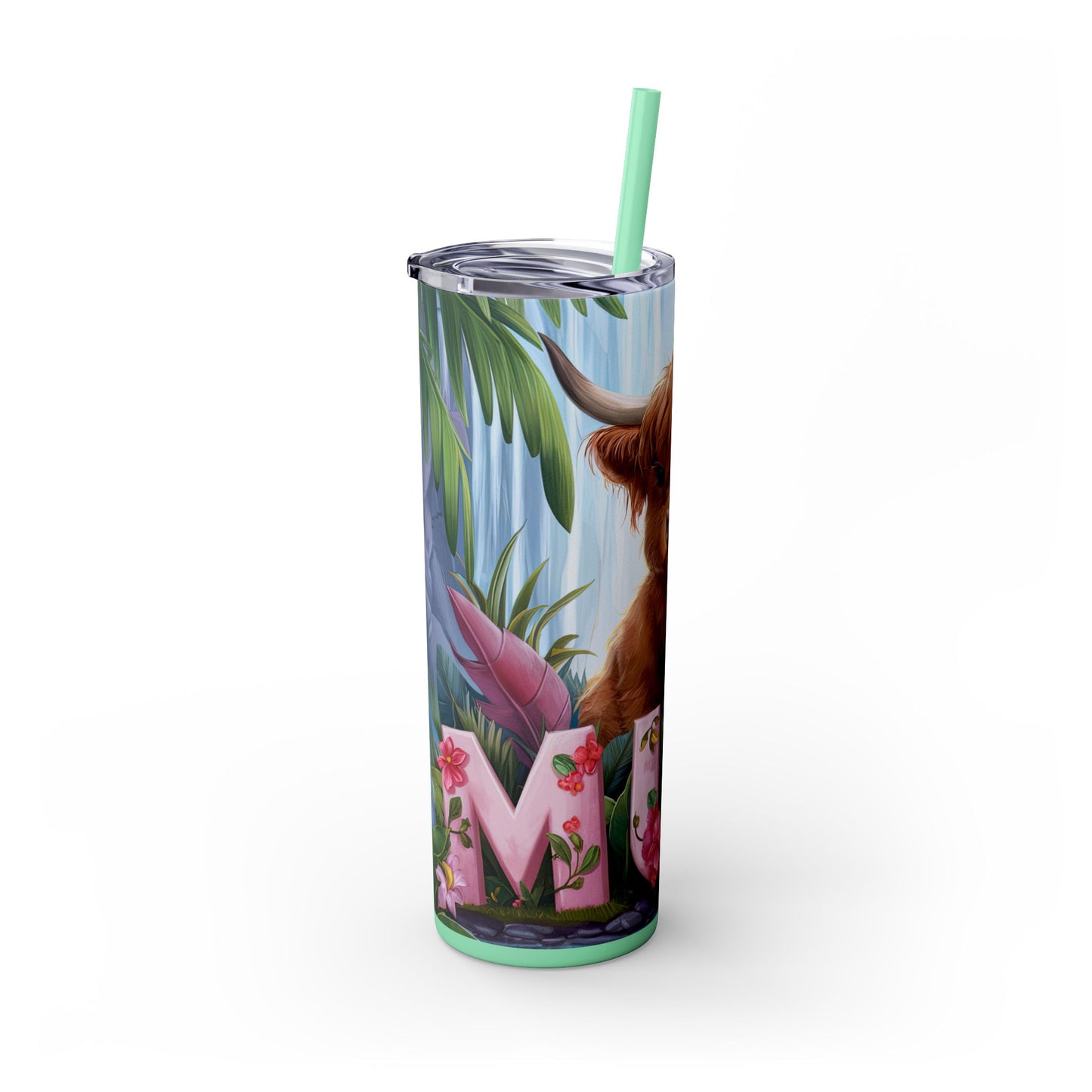 Cute Highland Cow Skinny Tumbler with Straw - 20oz