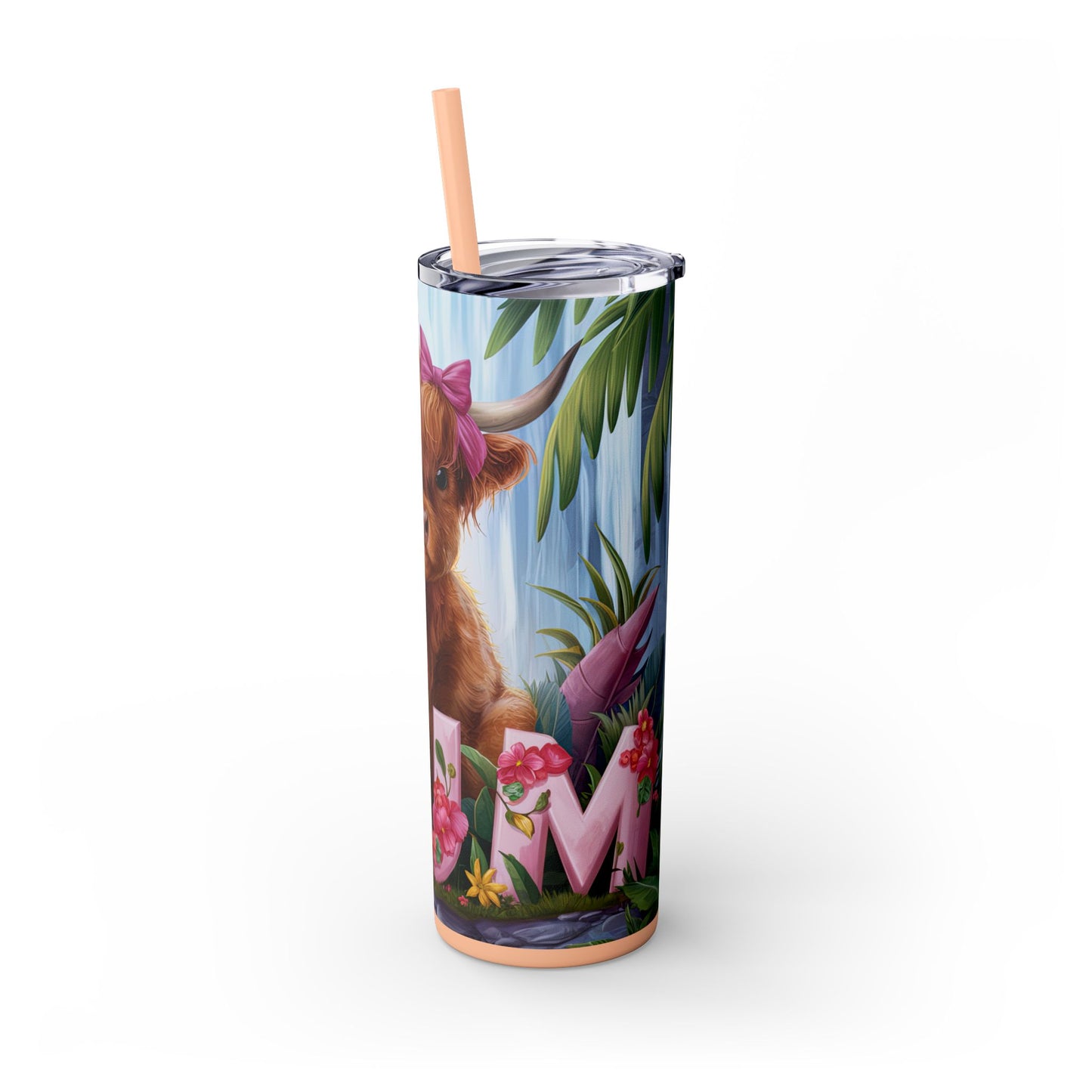 Cute Highland Cow Skinny Tumbler with Straw - 20oz