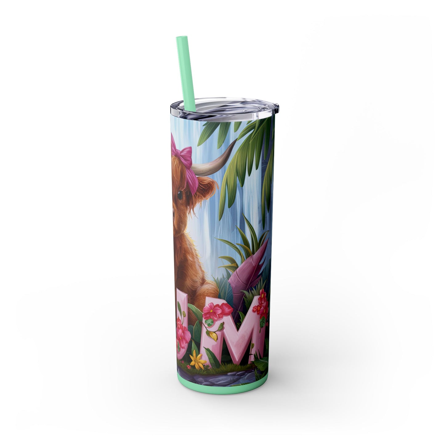 Cute Highland Cow Skinny Tumbler with Straw - 20oz