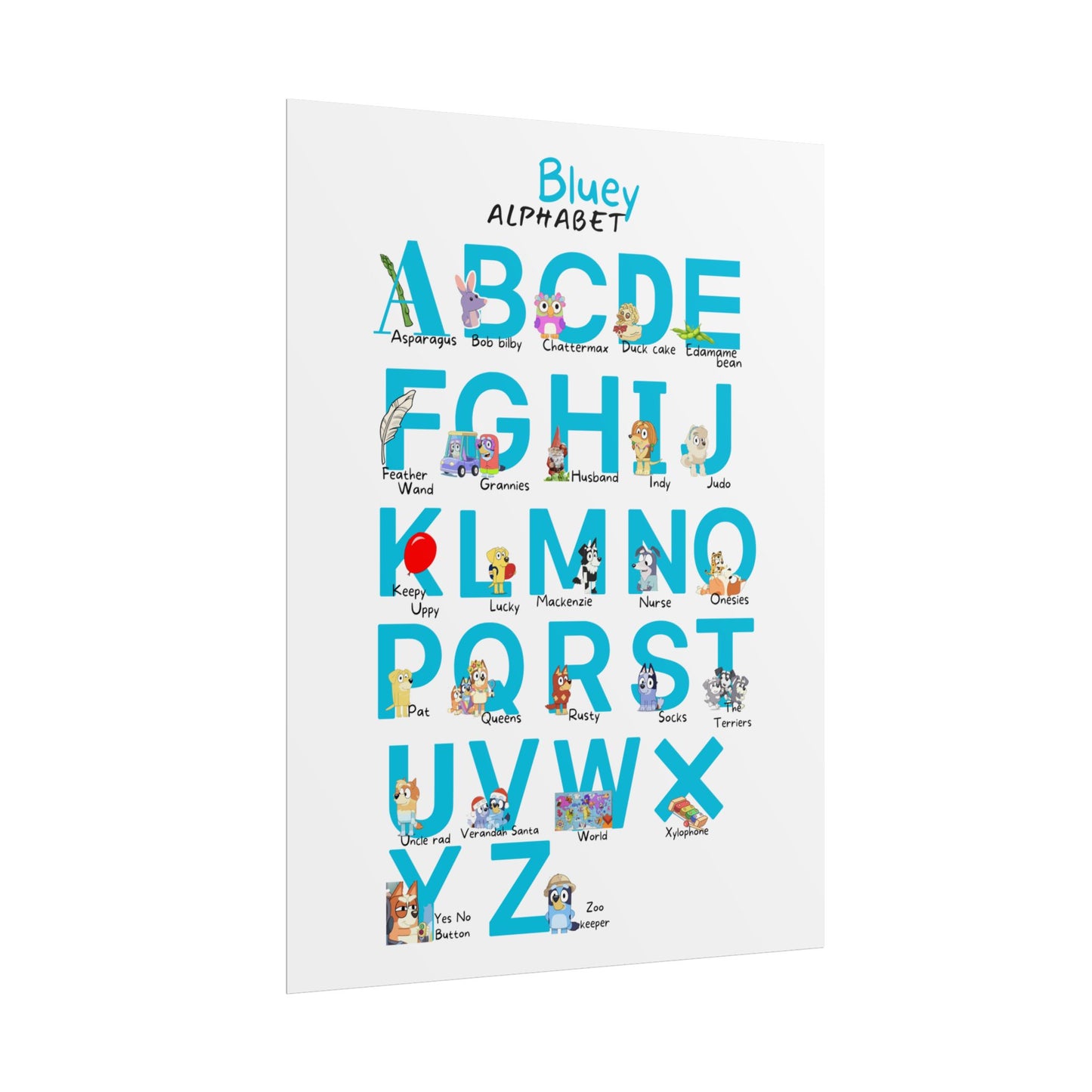 Bluey Alphabet Rolled Poster - Educational Decor for Kids' Rooms