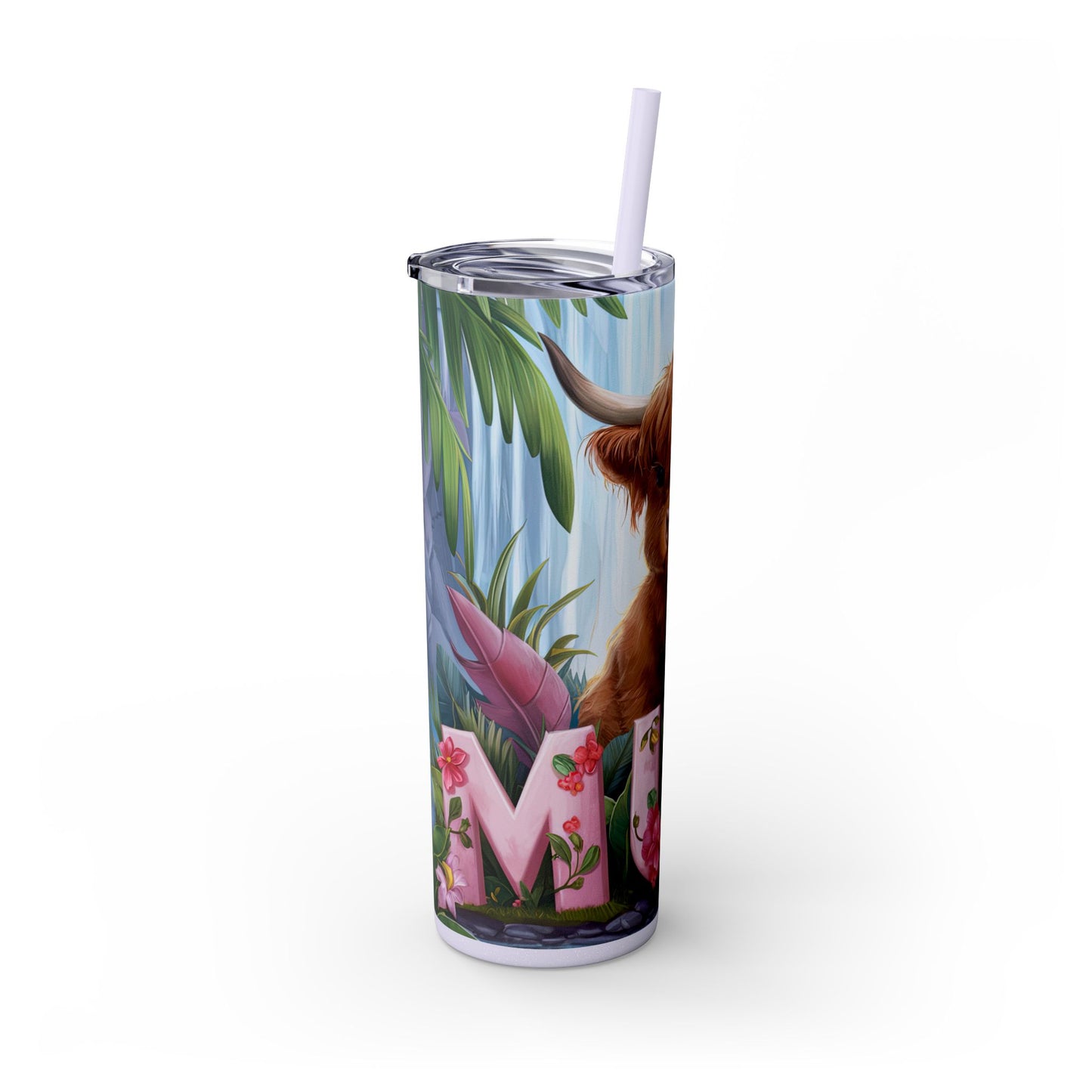 Cute Highland Cow Skinny Tumbler with Straw - 20oz