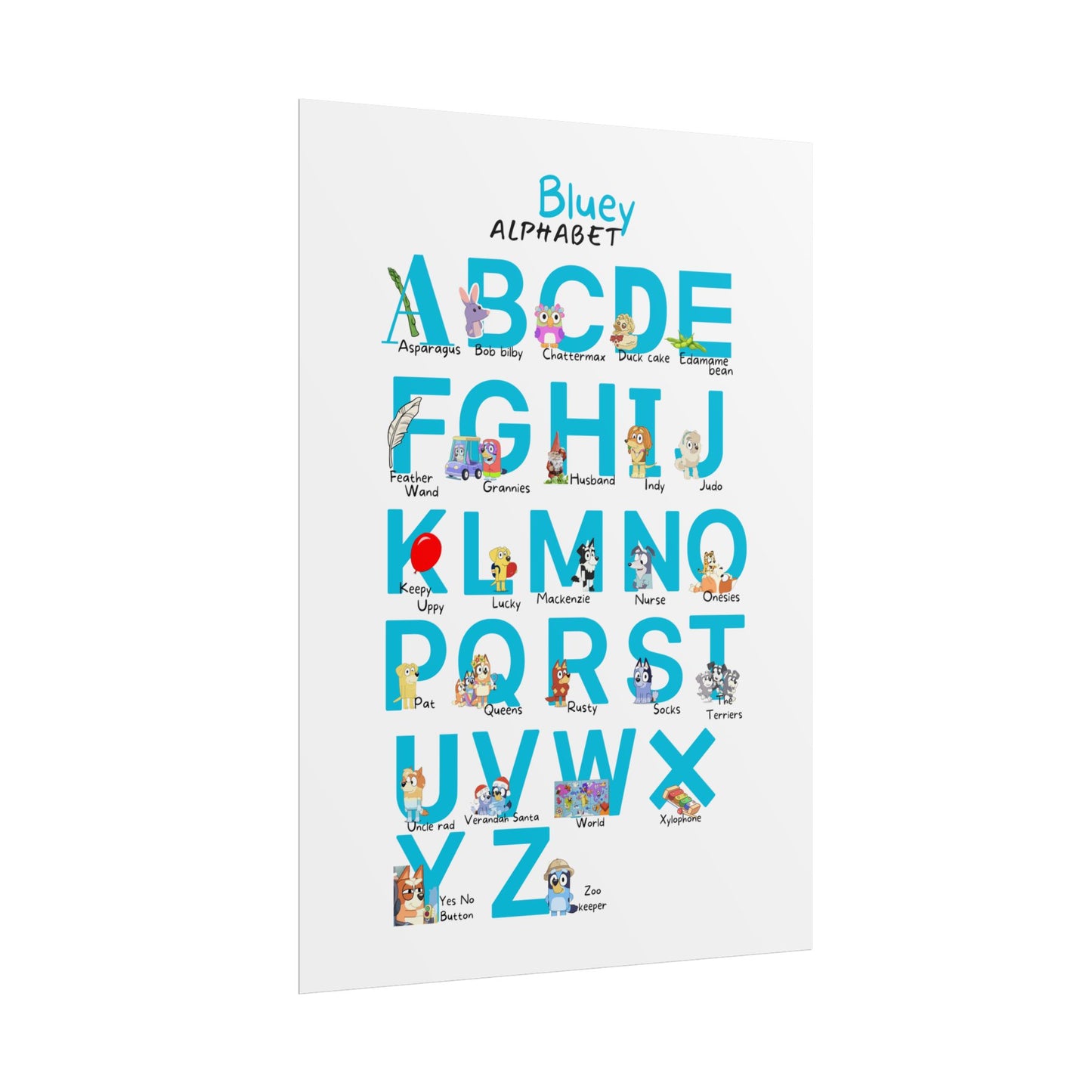 Bluey Alphabet Rolled Poster - Educational Decor for Kids' Rooms