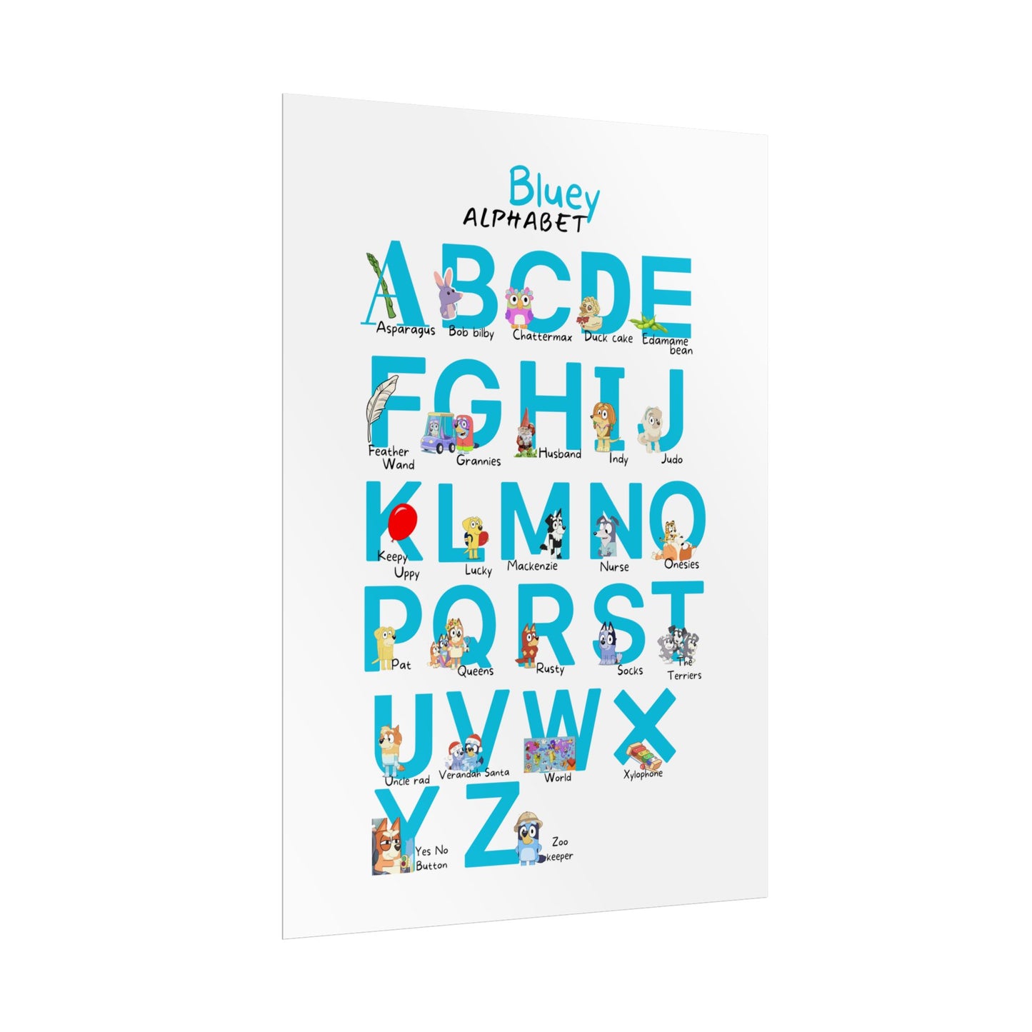 Bluey Alphabet Rolled Poster - Educational Decor for Kids' Rooms