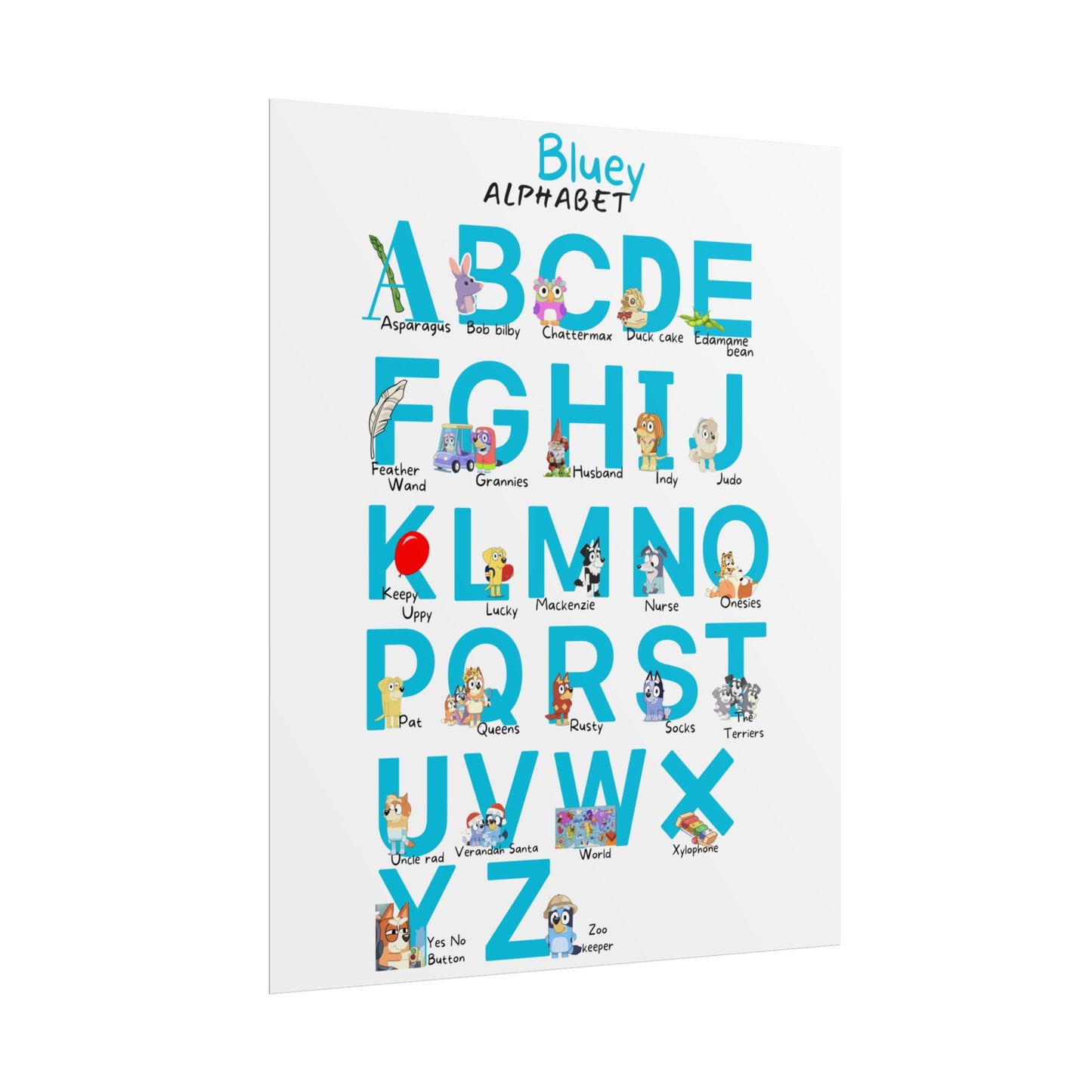 Bluey Alphabet Rolled Poster - Educational Decor for Kids' Rooms