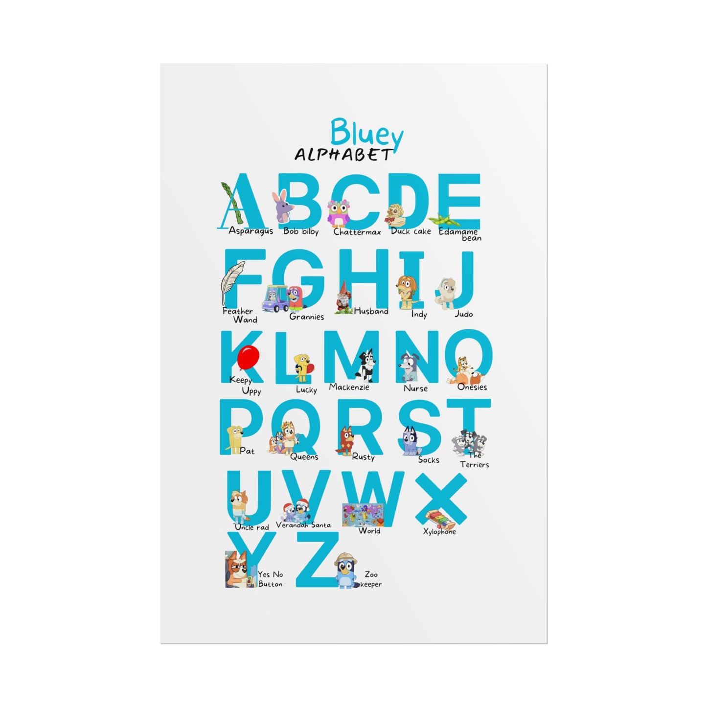 Bluey Alphabet Rolled Poster - Educational Decor for Kids' Rooms