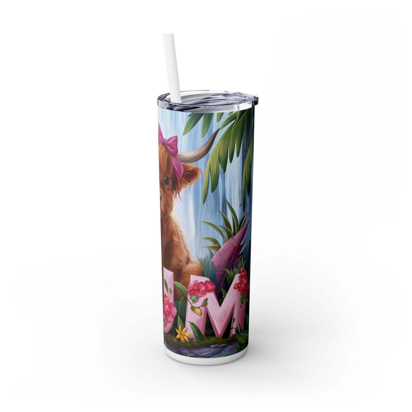 Cute Highland Cow Skinny Tumbler with Straw - 20oz
