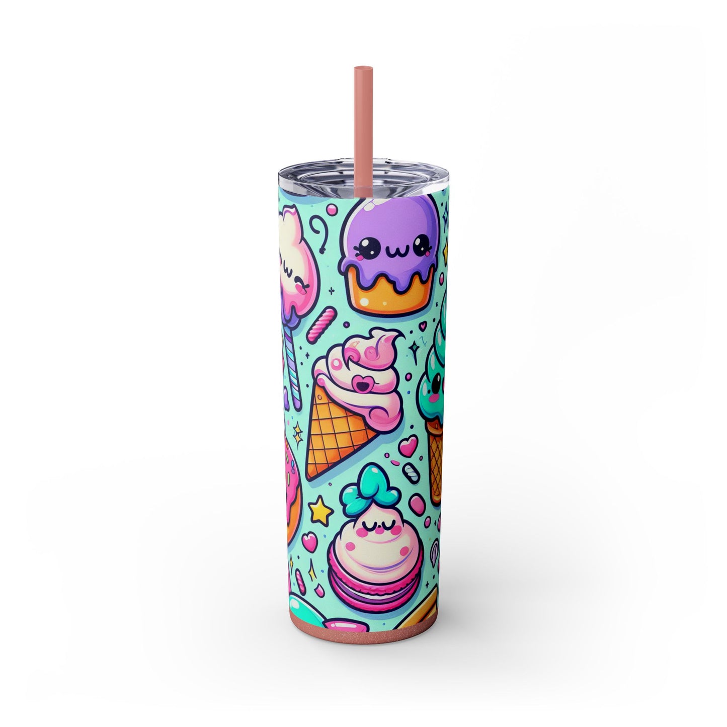 Cute Dessert Skinny Tumbler with Straw - 20oz