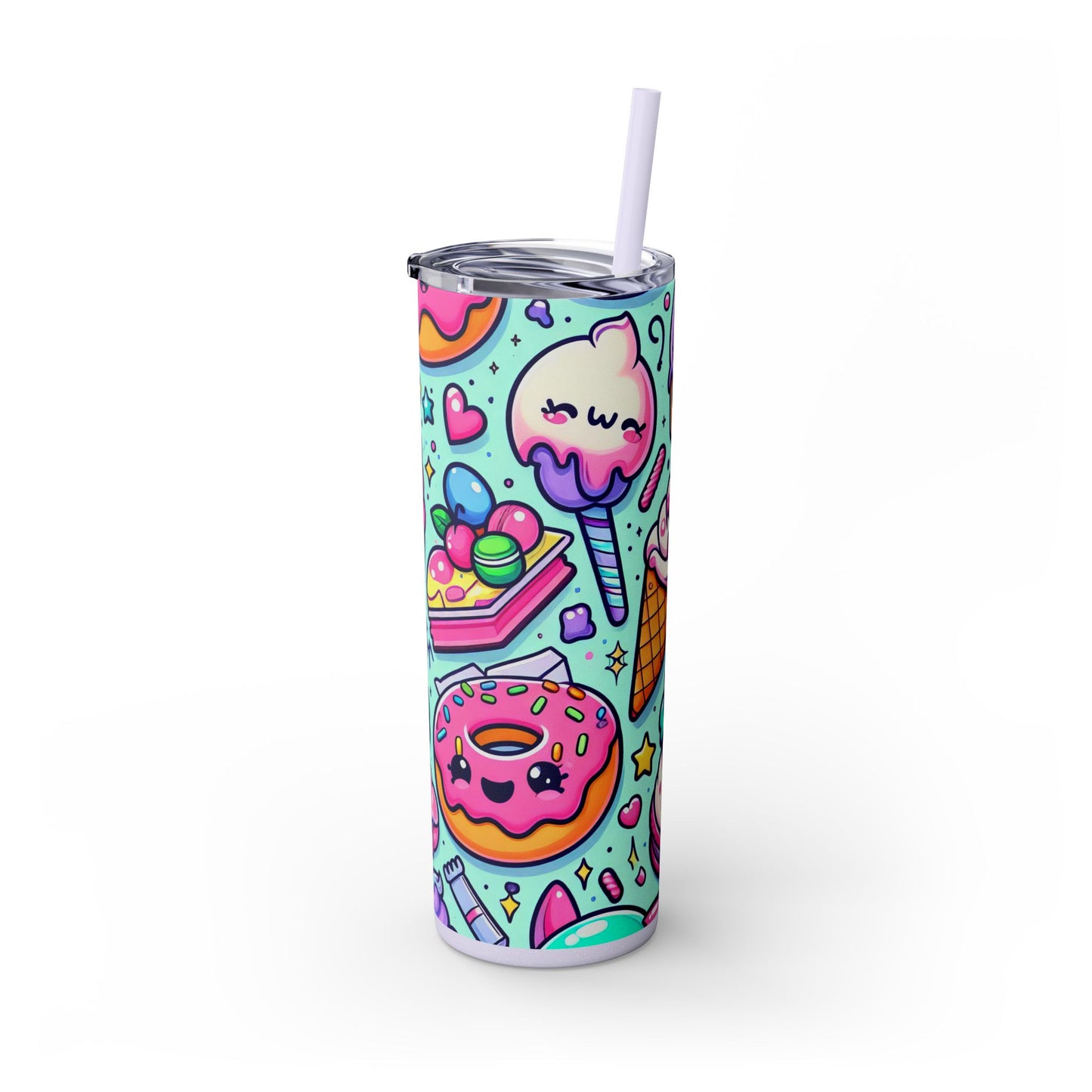 Cute Dessert Skinny Tumbler with Straw - 20oz