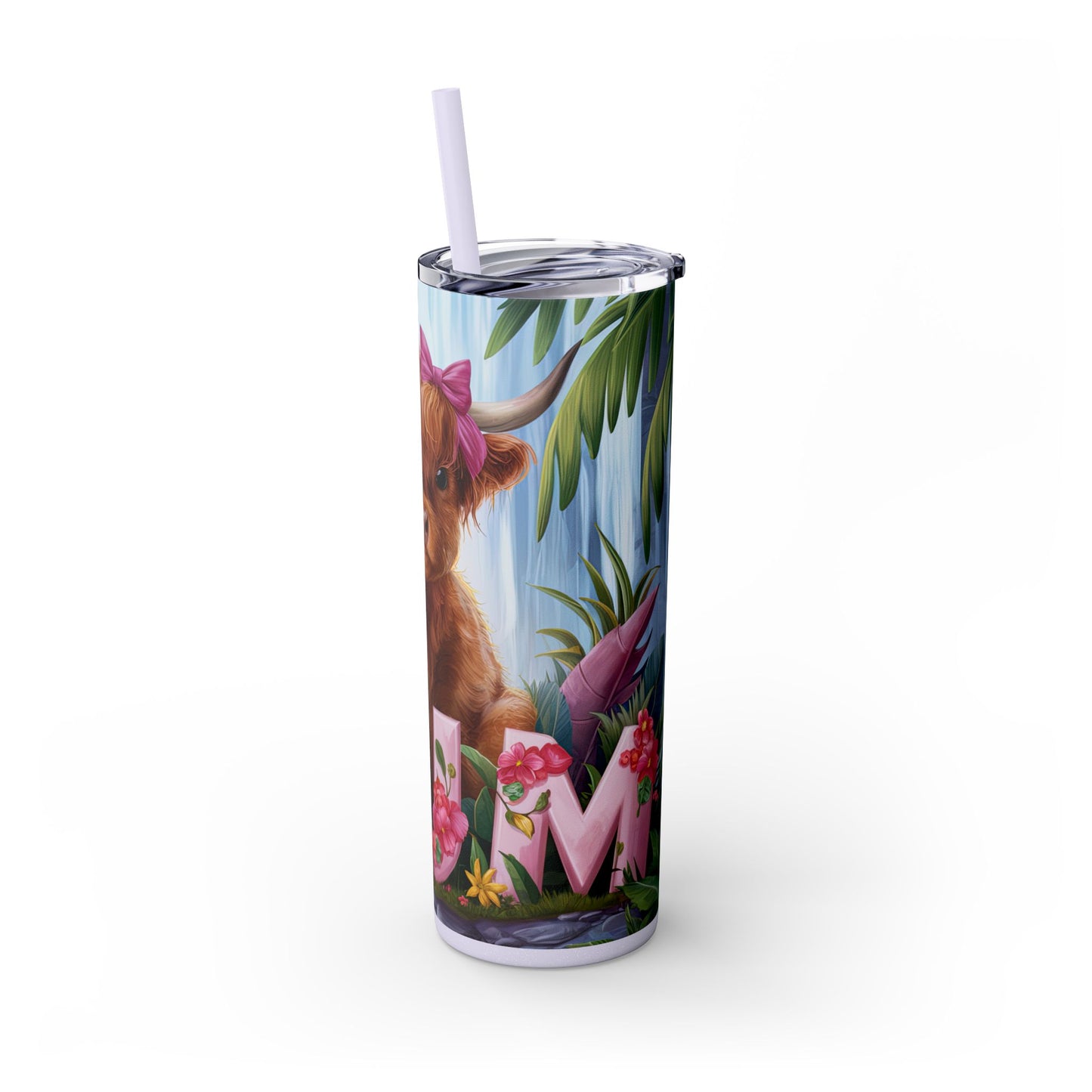 Cute Highland Cow Skinny Tumbler with Straw - 20oz