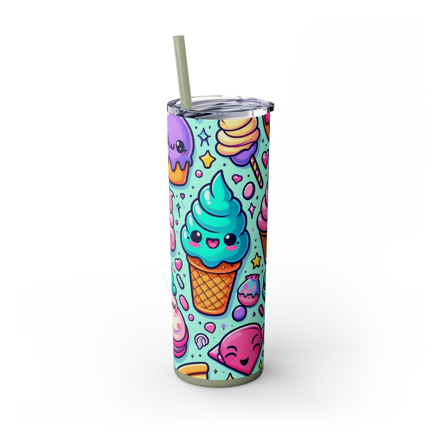Cute Dessert Skinny Tumbler with Straw - 20oz