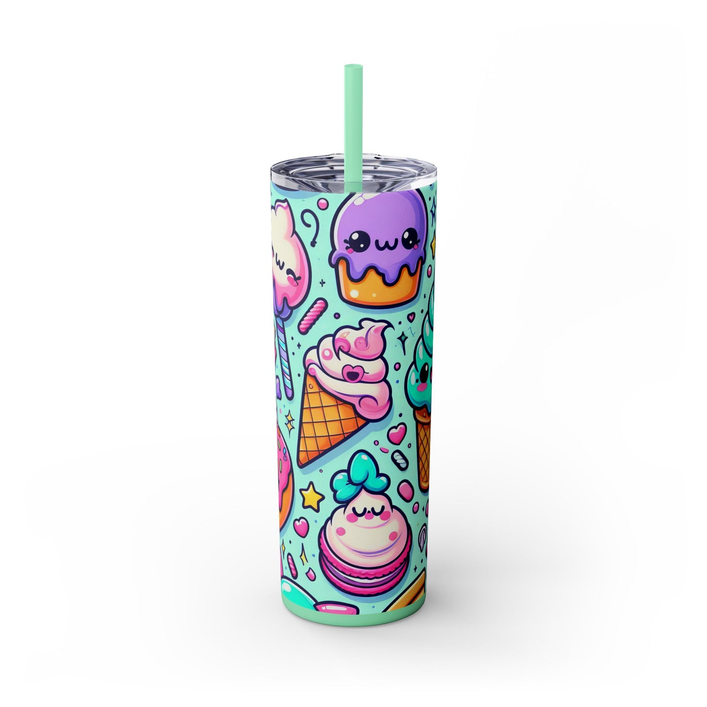 Cute Dessert Skinny Tumbler with Straw - 20oz