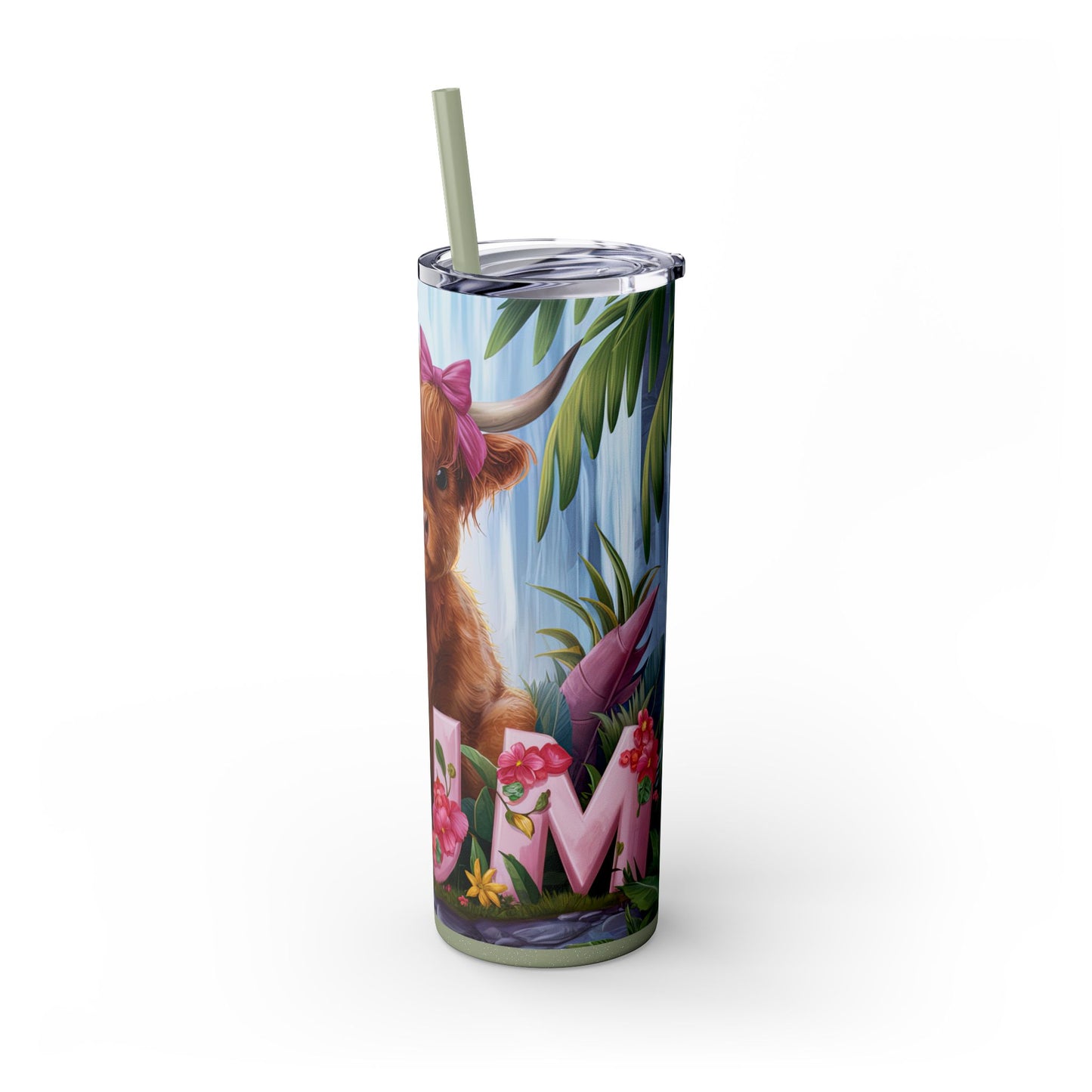 Cute Highland Cow Skinny Tumbler with Straw - 20oz