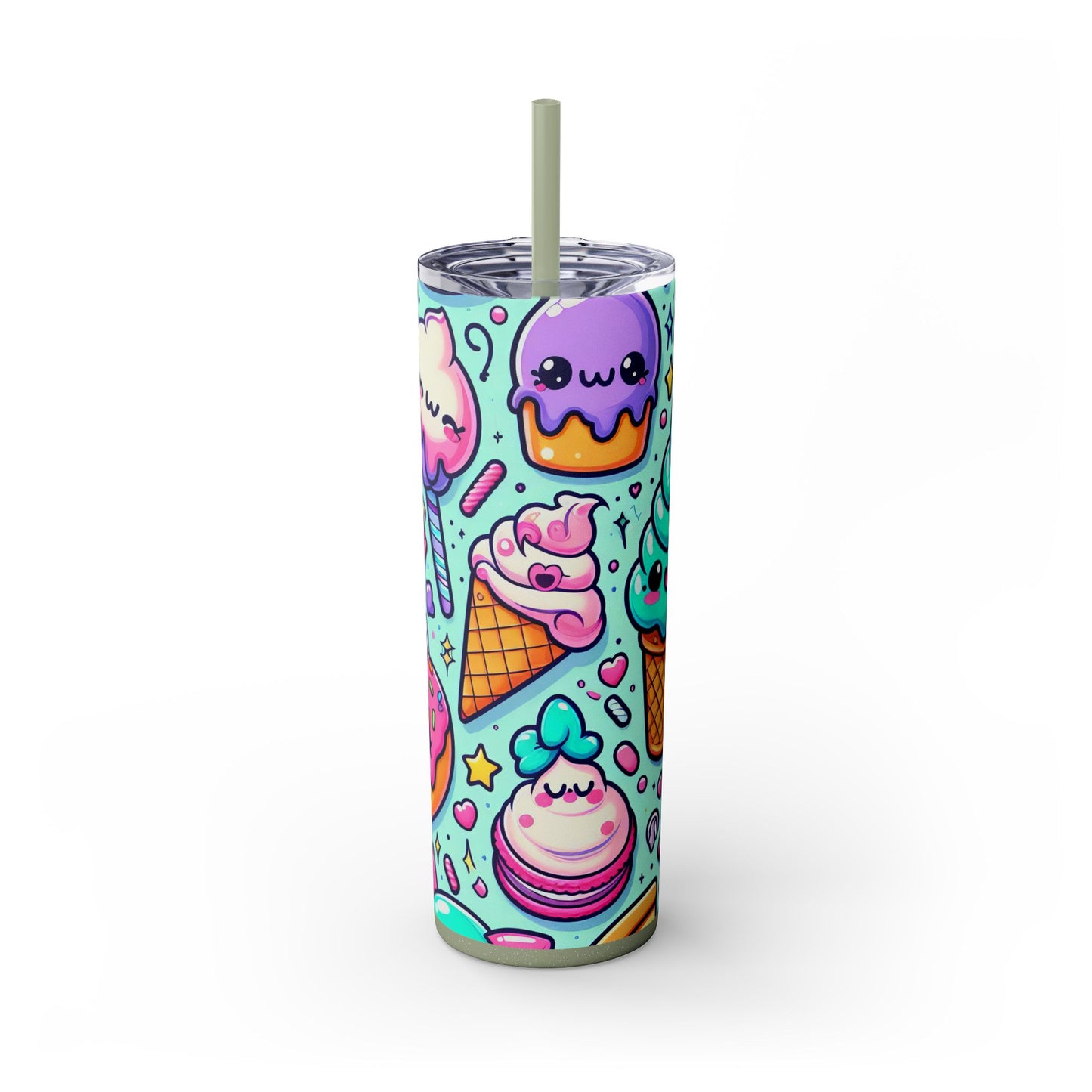 Cute Dessert Skinny Tumbler with Straw - 20oz