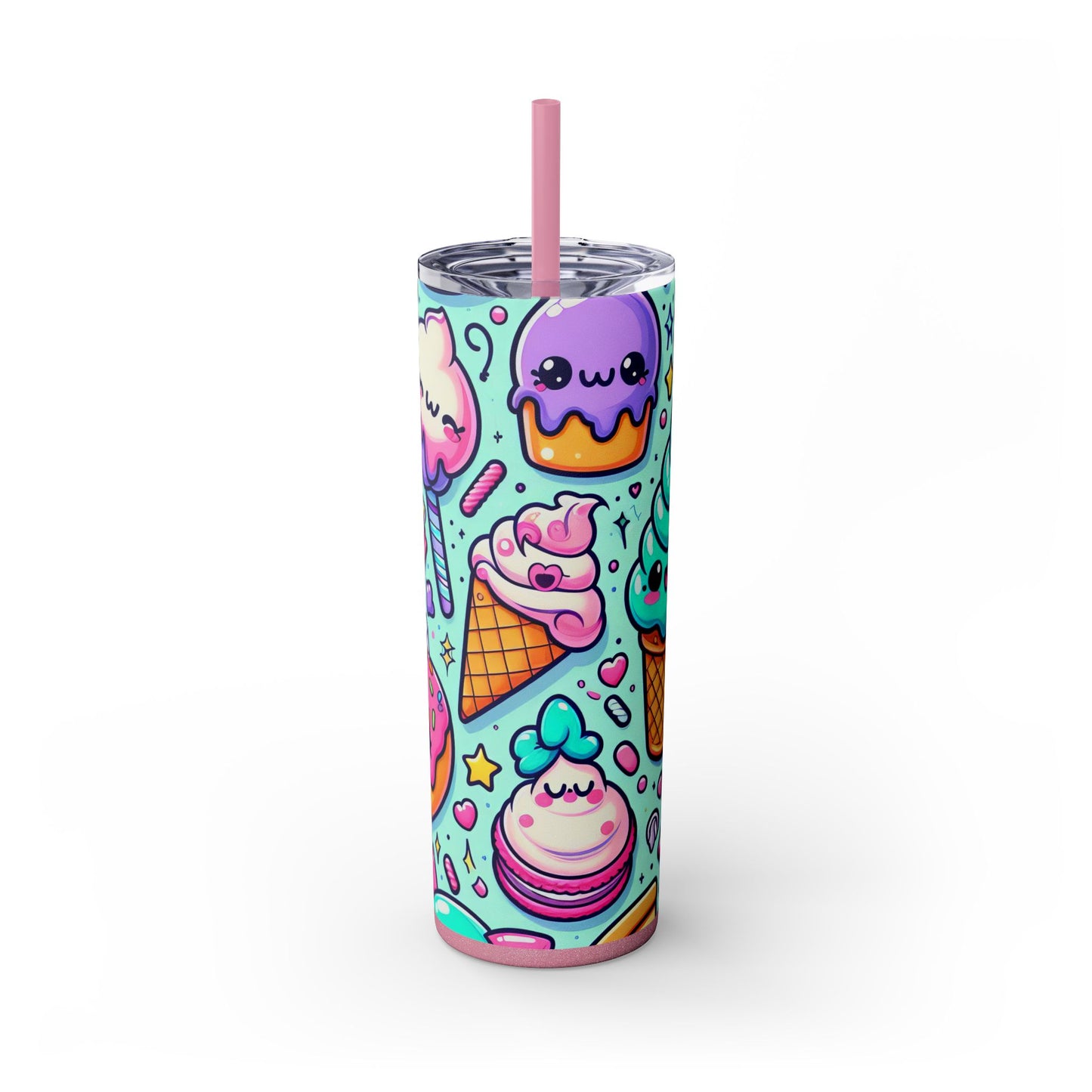 Cute Dessert Skinny Tumbler with Straw - 20oz