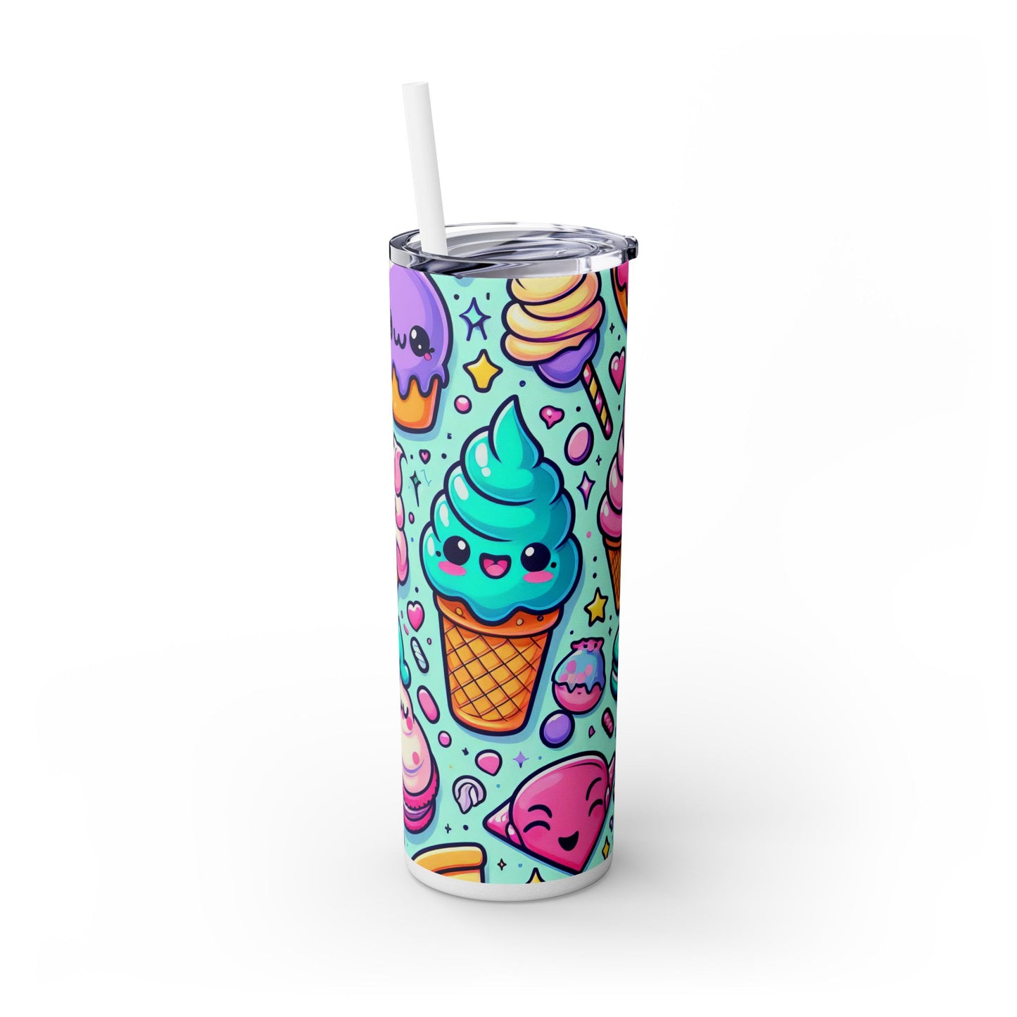 Cute Dessert Skinny Tumbler with Straw - 20oz