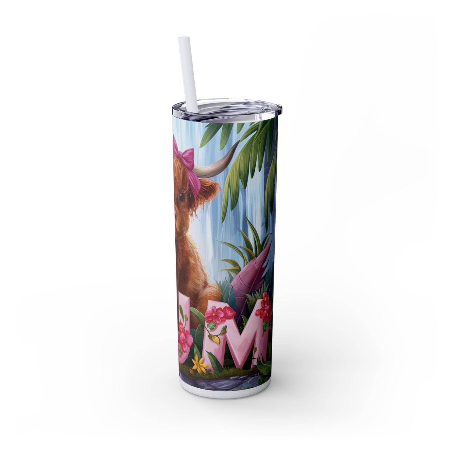 Cute Highland Cow Skinny Tumbler with Straw - 20oz