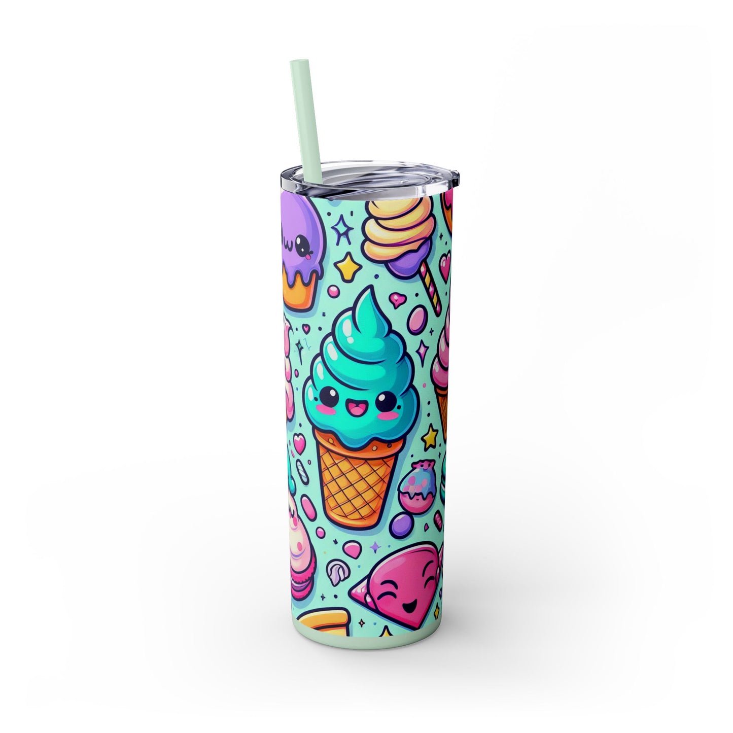 Cute Dessert Skinny Tumbler with Straw - 20oz