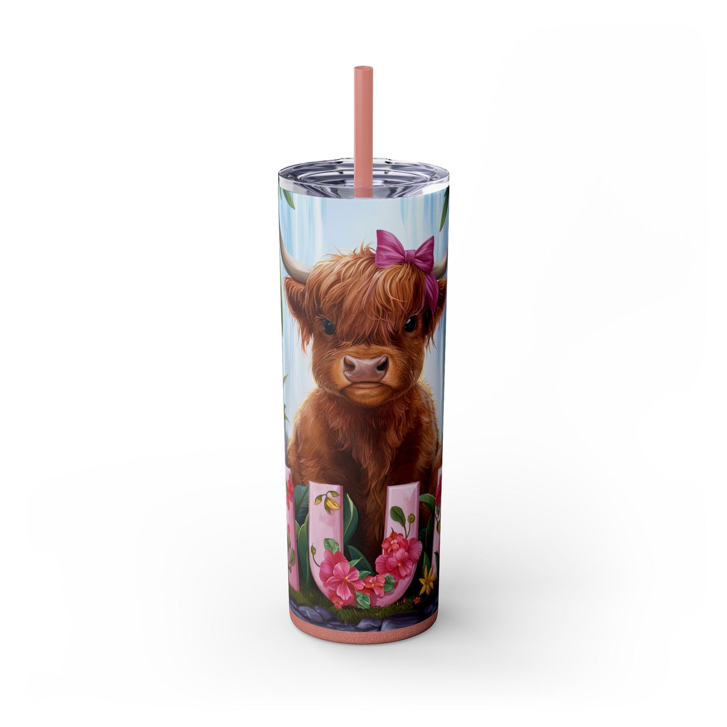 Cute Highland Cow Skinny Tumbler with Straw - 20oz