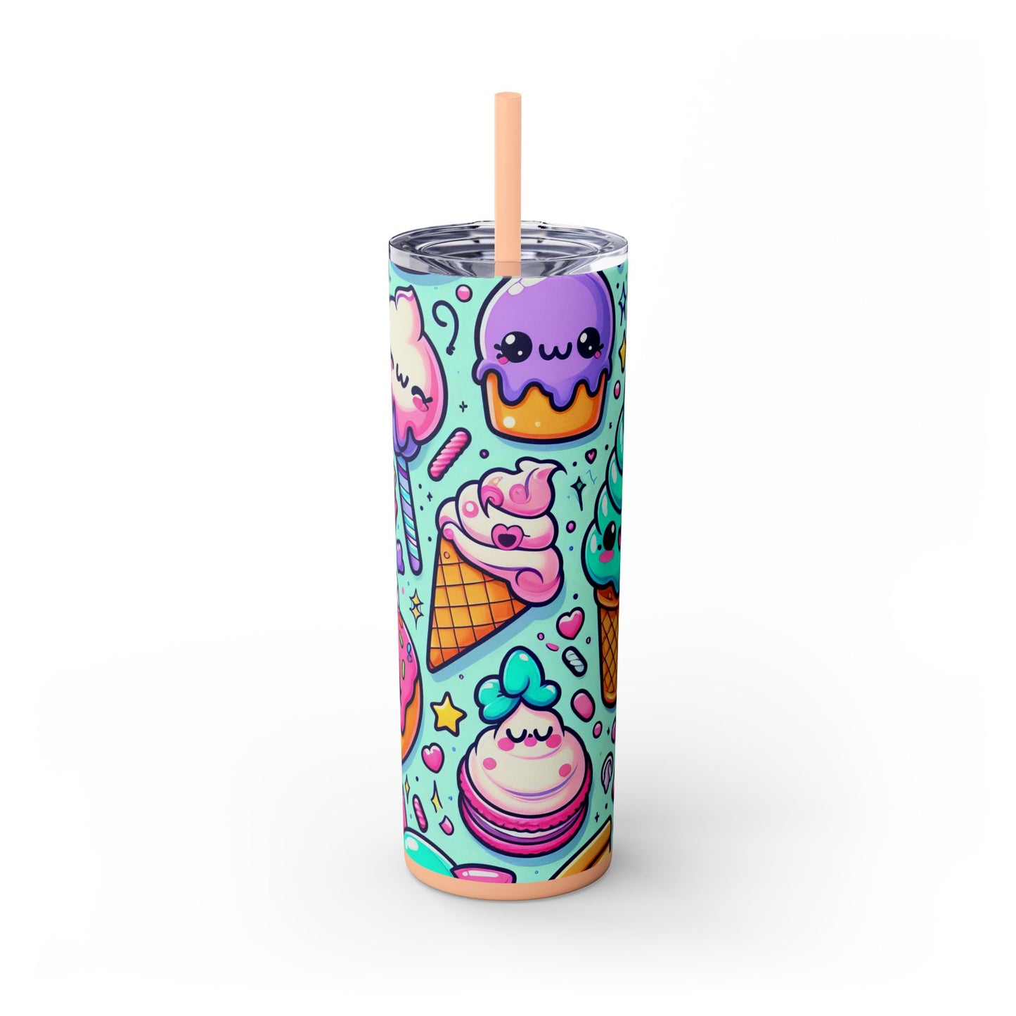 Cute Dessert Skinny Tumbler with Straw - 20oz
