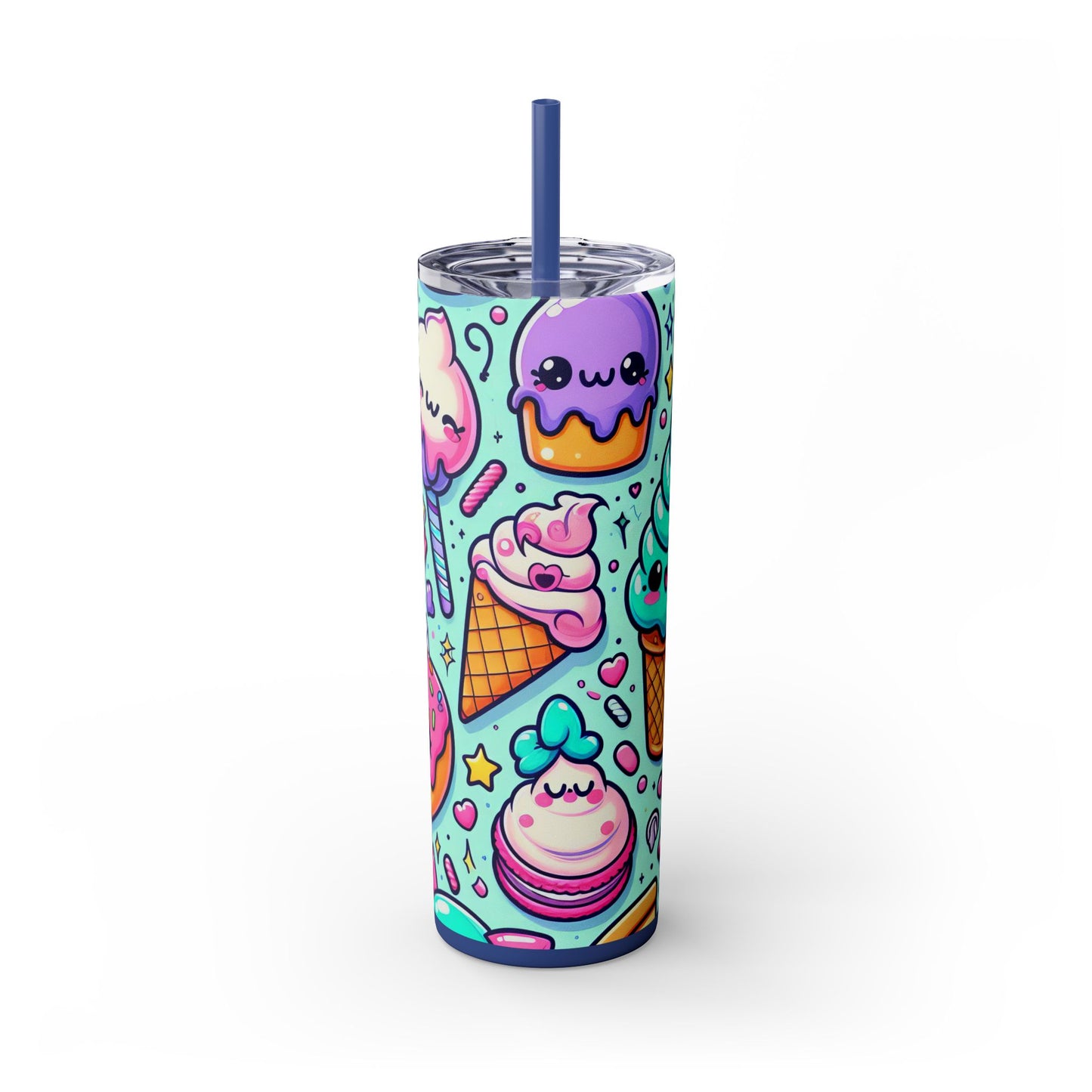 Cute Dessert Skinny Tumbler with Straw - 20oz