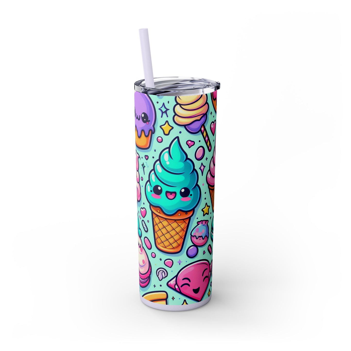 Cute Dessert Skinny Tumbler with Straw - 20oz