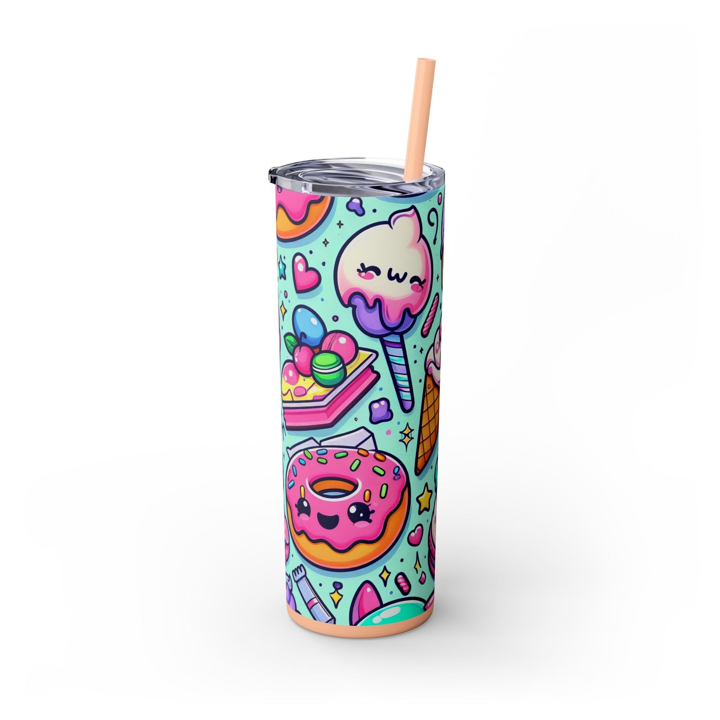 Cute Dessert Skinny Tumbler with Straw - 20oz