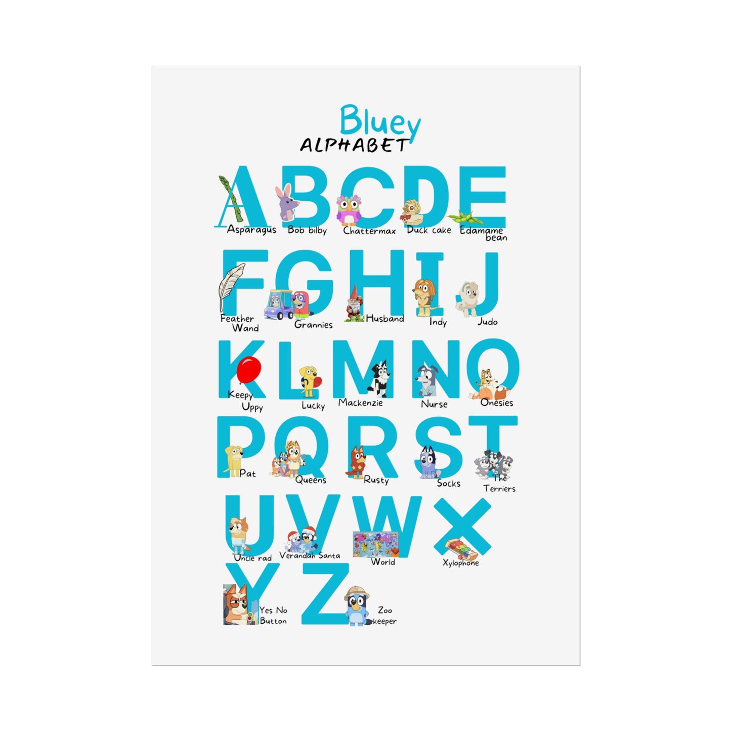 Bluey Alphabet Rolled Poster - Educational Decor for Kids' Rooms