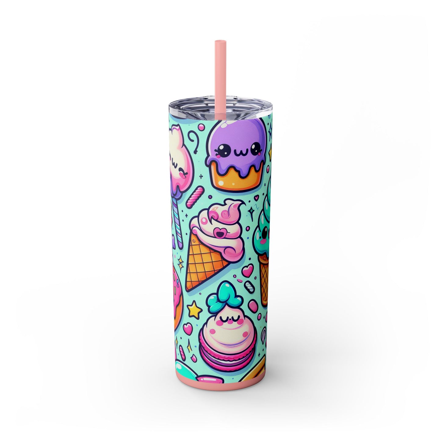Cute Dessert Skinny Tumbler with Straw - 20oz