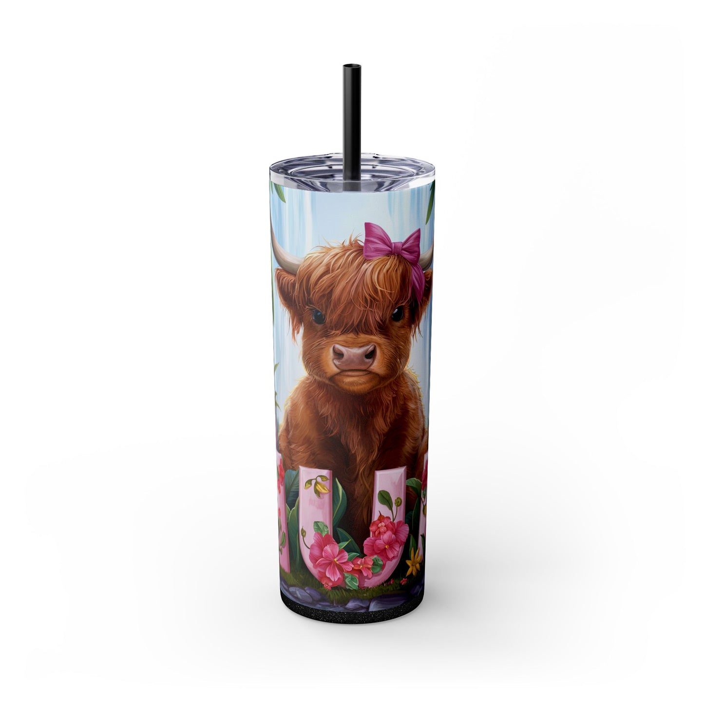 Cute Highland Cow Skinny Tumbler with Straw - 20oz